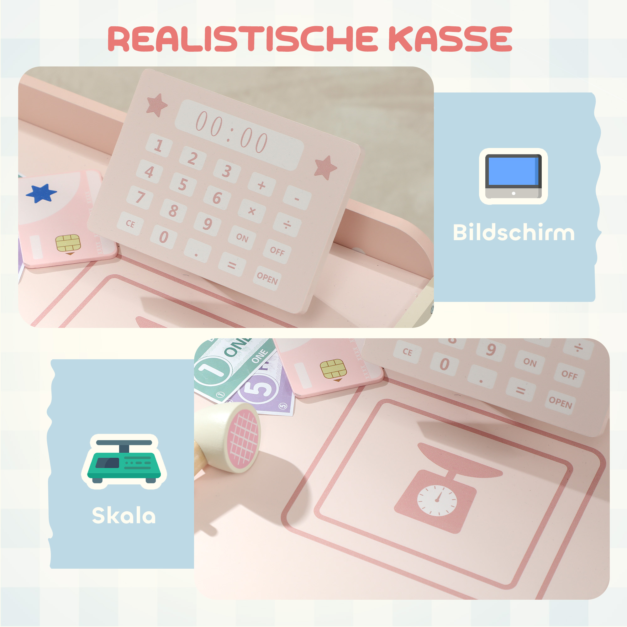 Kaufladen für Kinder Kaufladen Supermarkt mit Kasse Scanner Verkaufsautomat Spielzubehör für Kinder ab 3 Jahren Rosa