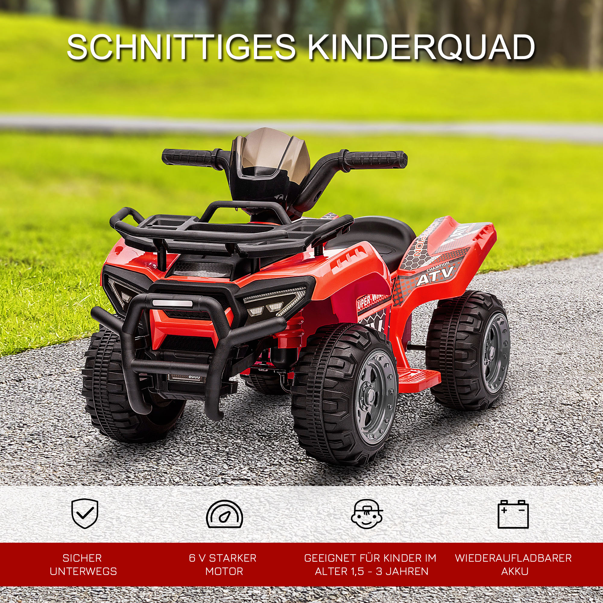 Kinder Quad Elektro 6V Kinderquad mit Vorwärtsfunktion, Musik, Elektro-Quad für Kinder 1,5-3 Jahre Rot