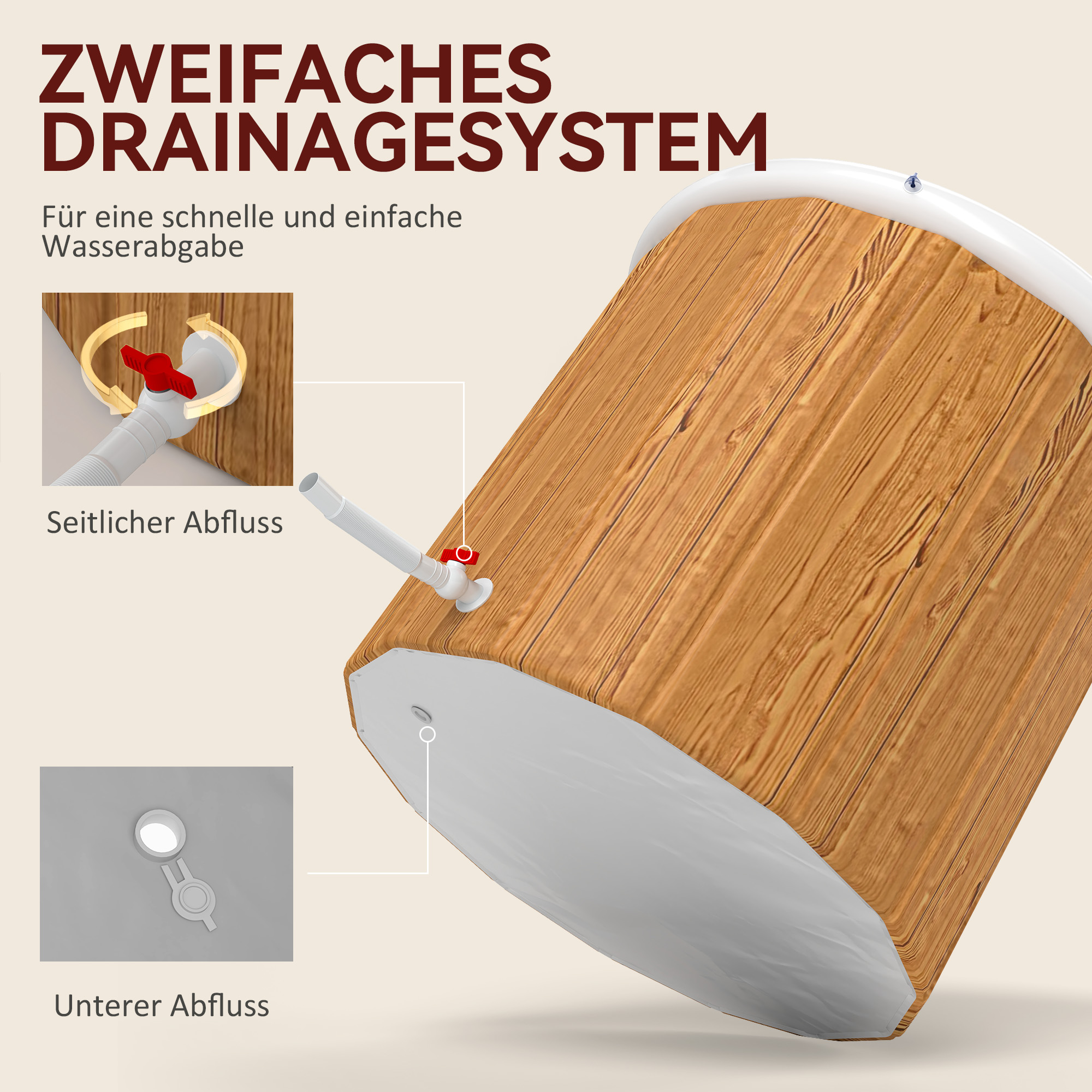 Eisbadewanne, 300 Liter aufblasbare Eiswanne für Muskelentspannung mit Abdeckung, Tragetasche, Luftpumpe, Braun
