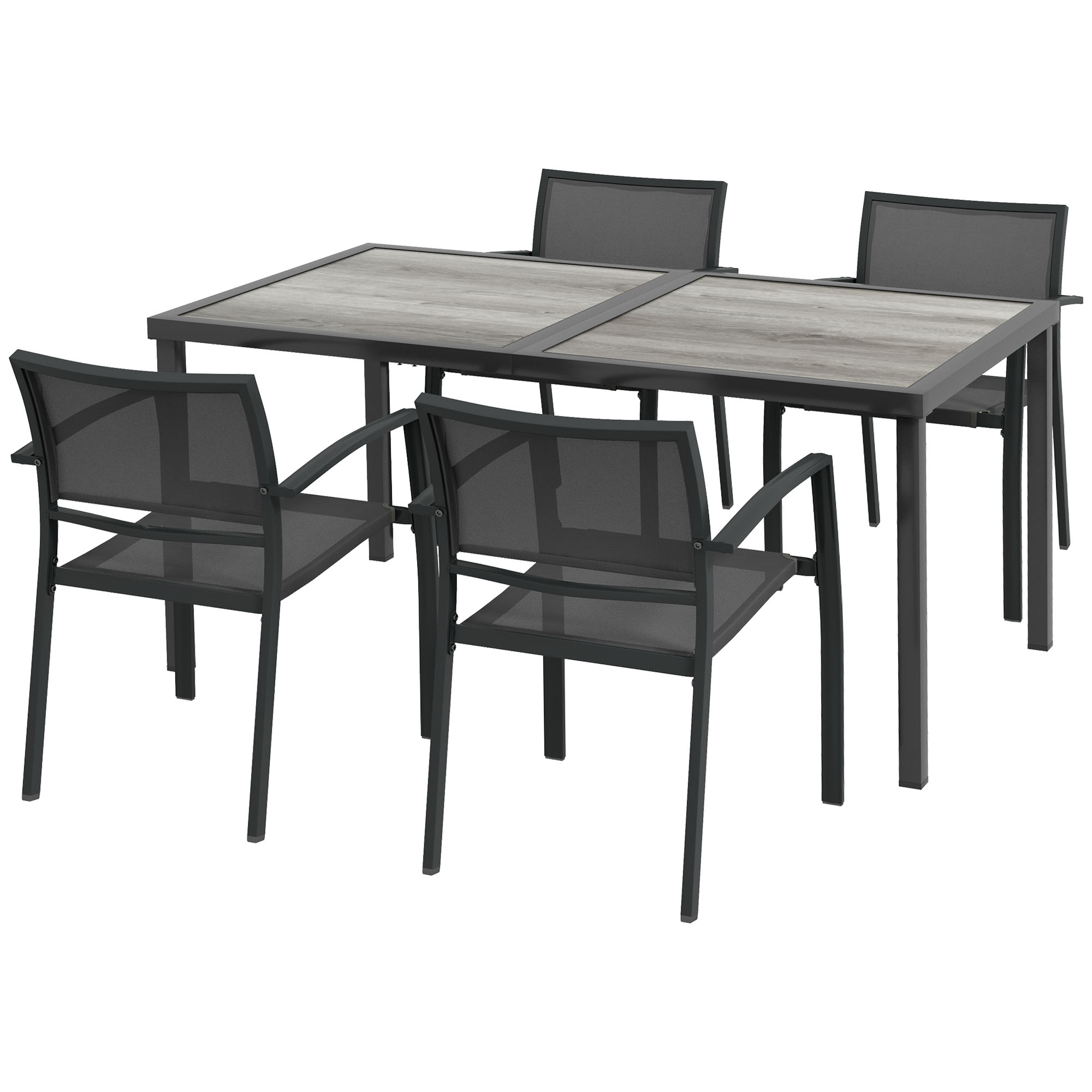 Gartenmöbel-Set Gartensitzgruppe, 1 Tisch, 4 Stühle, 150 x 87 x 72 cm, Grau