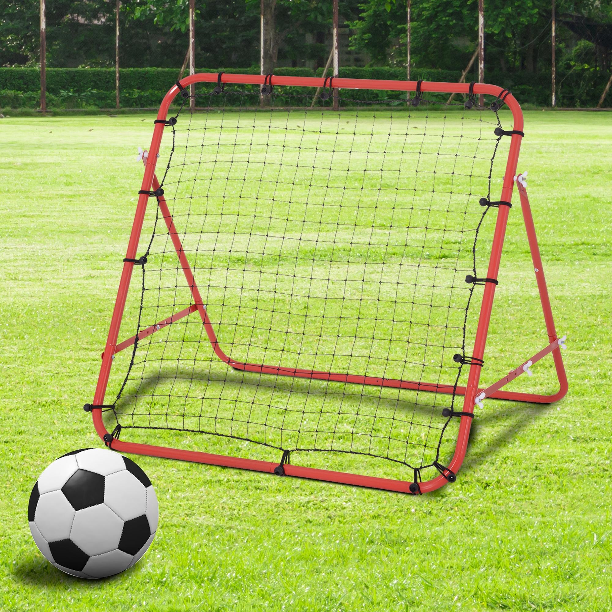 Rebounder für Fußball, 84 x 84 cm Fussball Rebounder mit stufenlos verstellbarem Winkel, Kickback Rückprallwand Fußballtor für Jugendliche Schuss-, Pass- und Ballannahmetraining Rot
