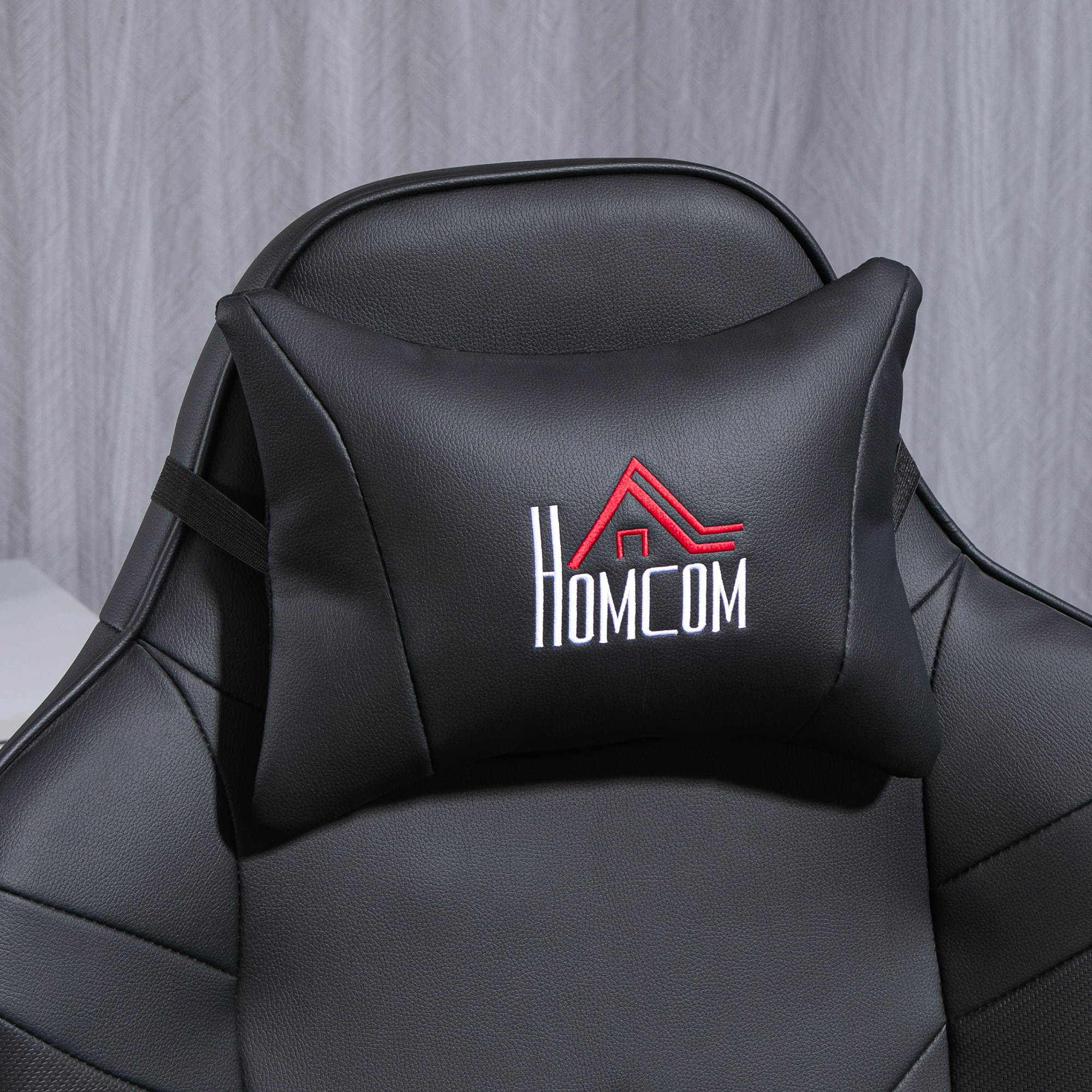 Gamingsessel, Massagefunktion, neigbare Lehne, Fußstütze, bis 120 kg, Stahlrahmen, Kunstleder, Schwarz