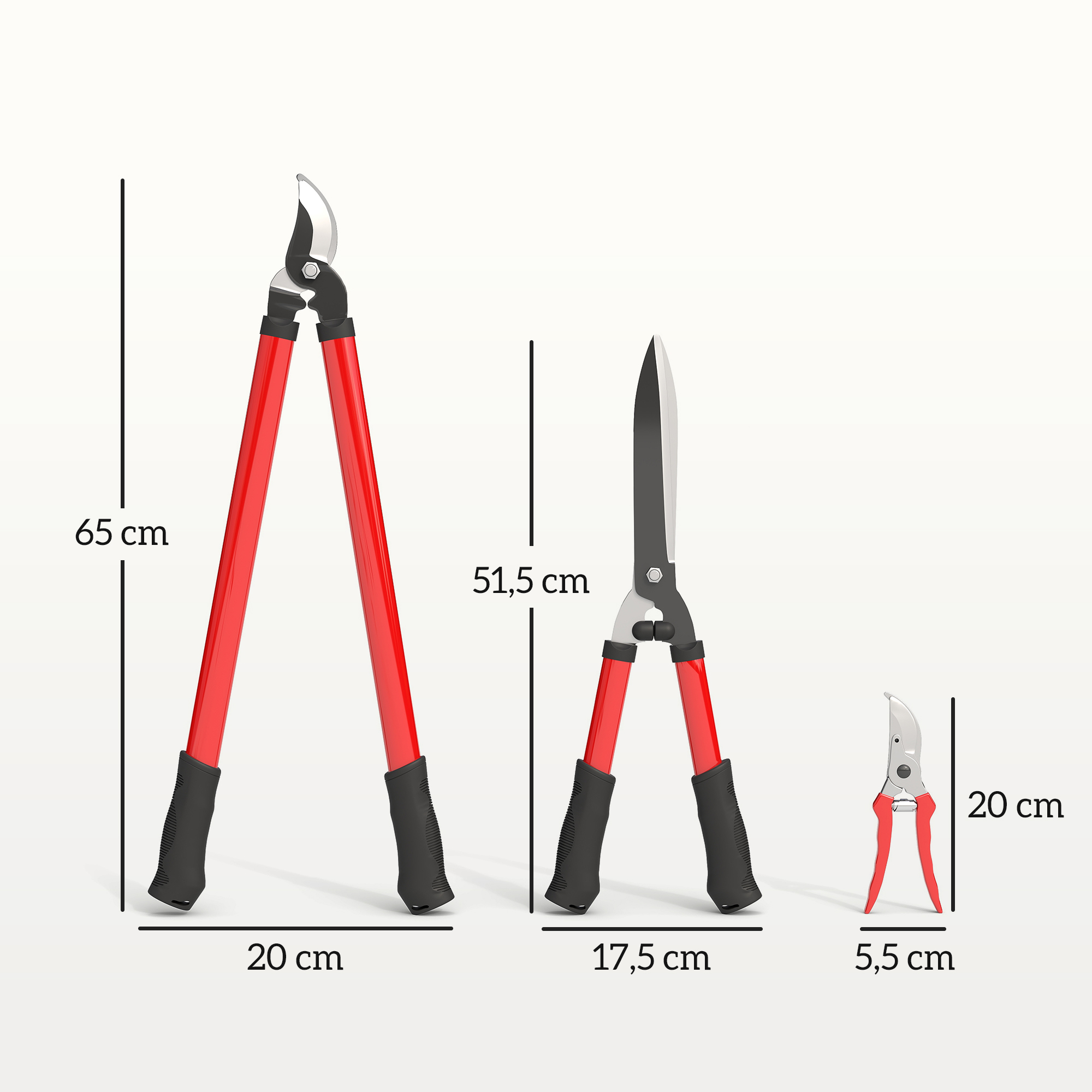 Heckenschere Set 3-teilig Gartenschere Astschere mit Stahlklingen, Griff