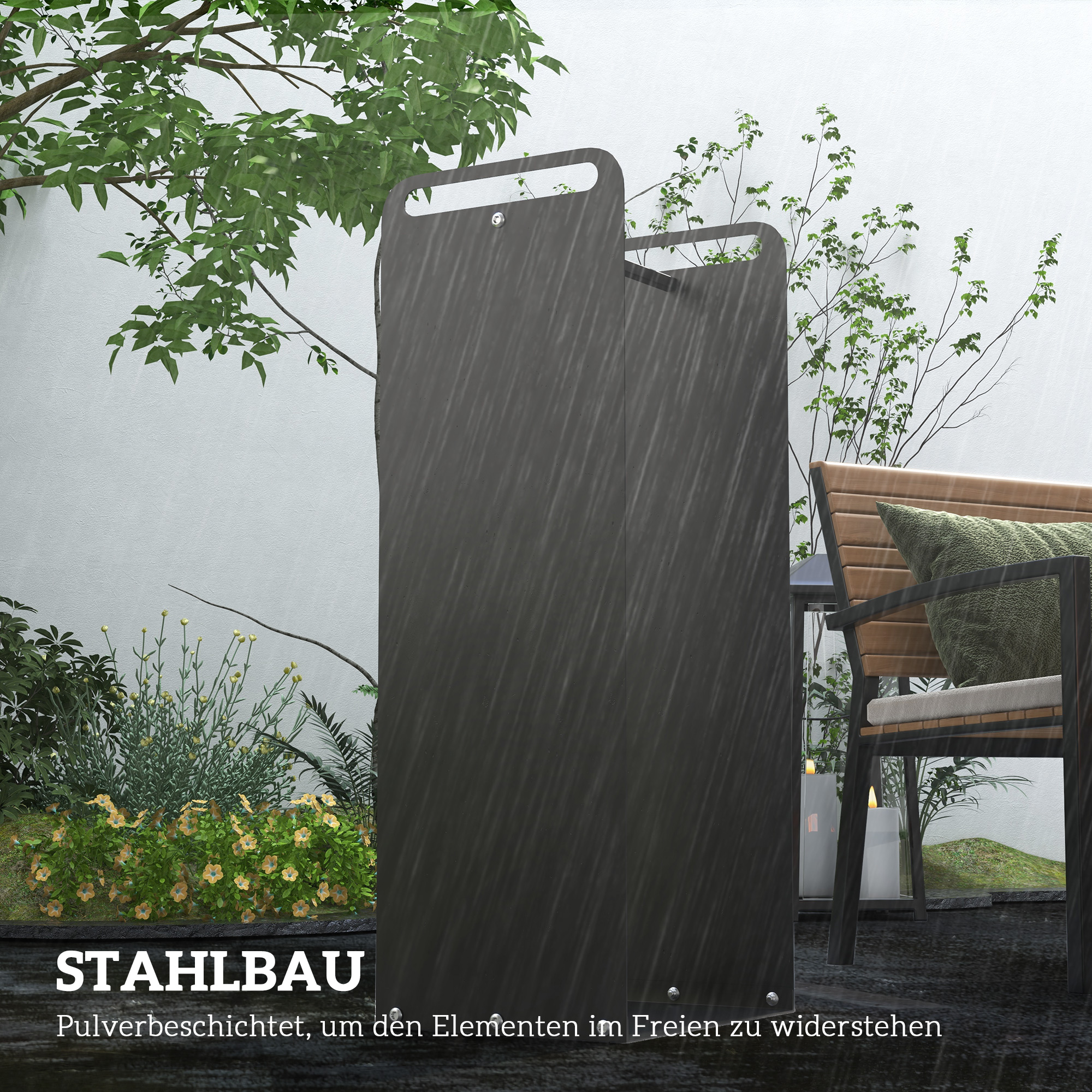 Feuerholzgestell, 2 Tragegriffe, Stahlrahmen, bis 30kg, 37x30x90cm, Schwarz