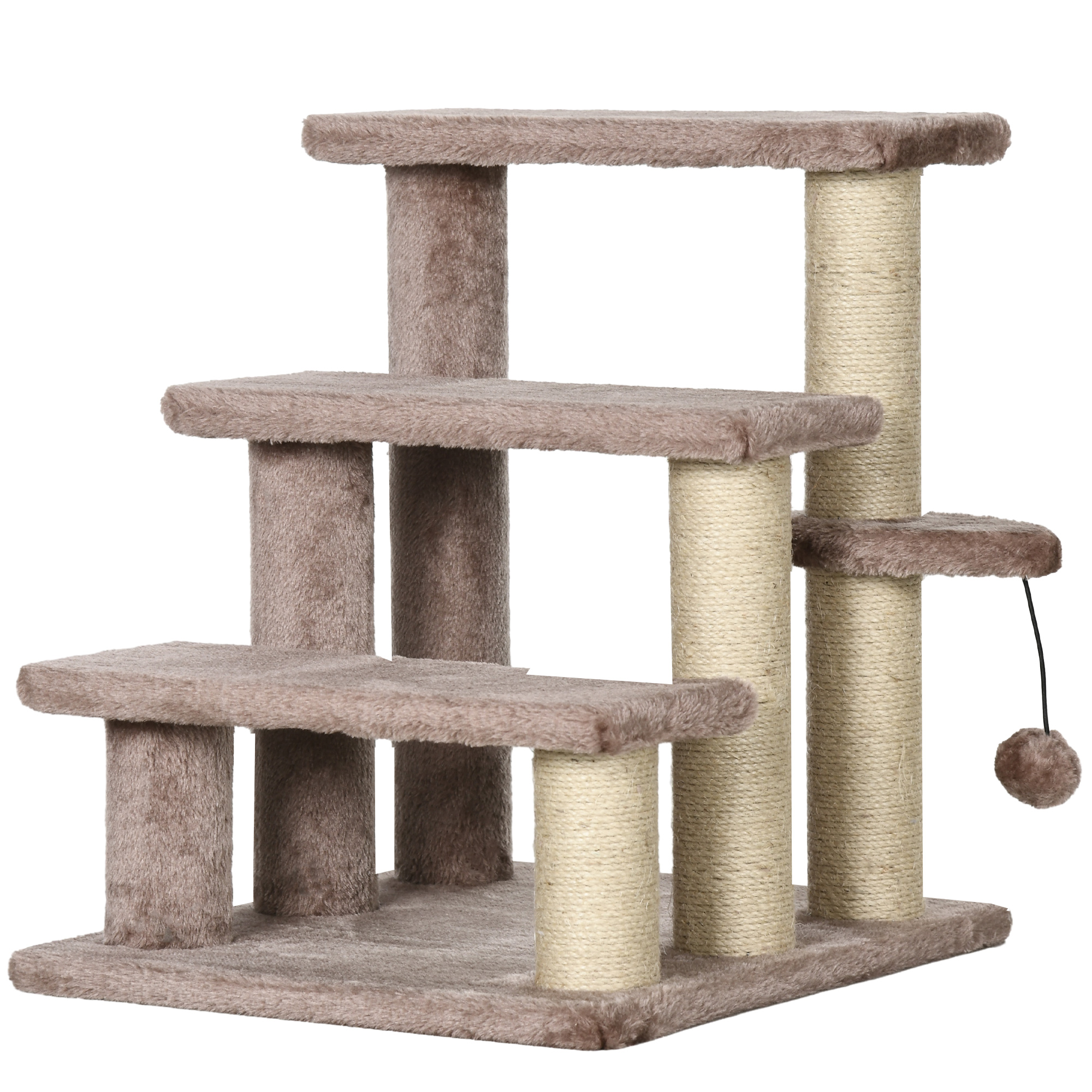 Kratzbaum, Haustiertreppe, 3 Stufen, Spielball, bis 5 kg, 45x40x48cm, Braun