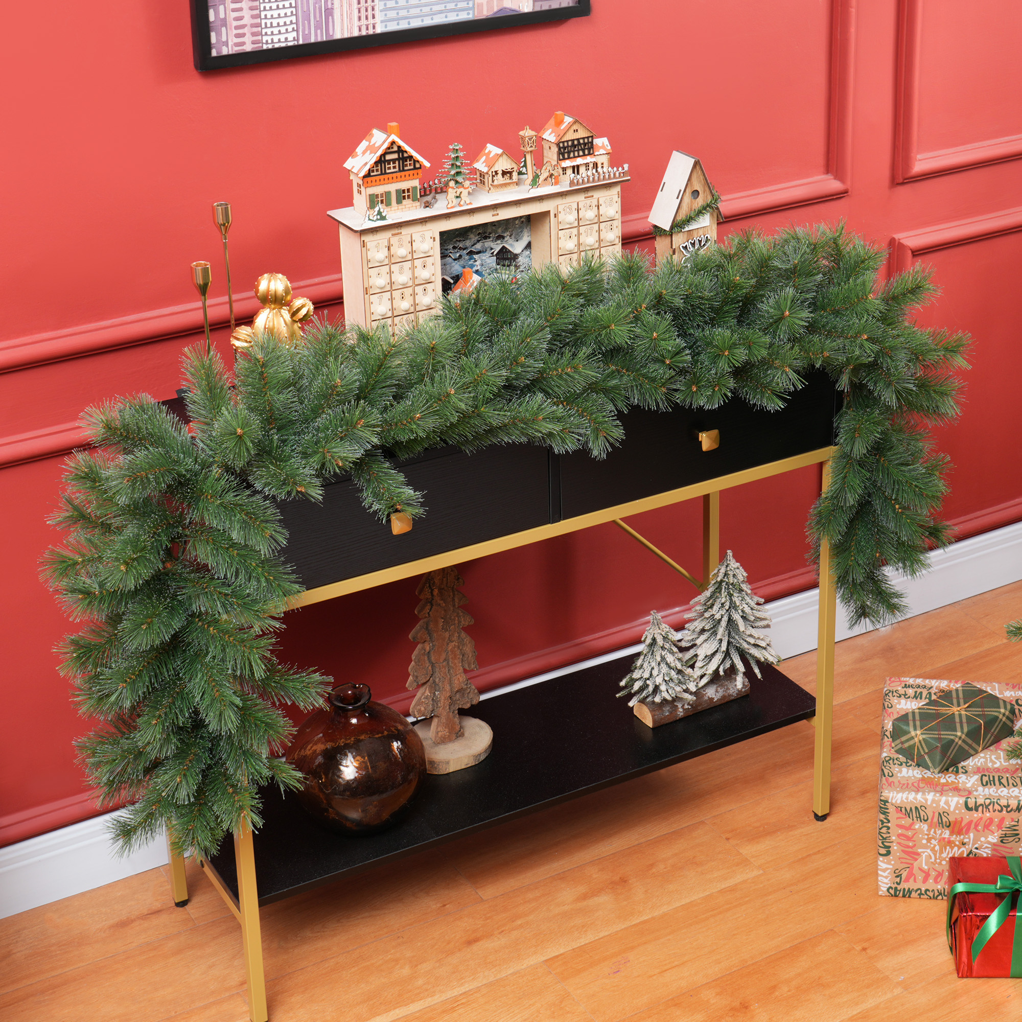 1,8 m künstliche Weihnachtsgirlande Blumendekoration mit 160 Spitzen Grün