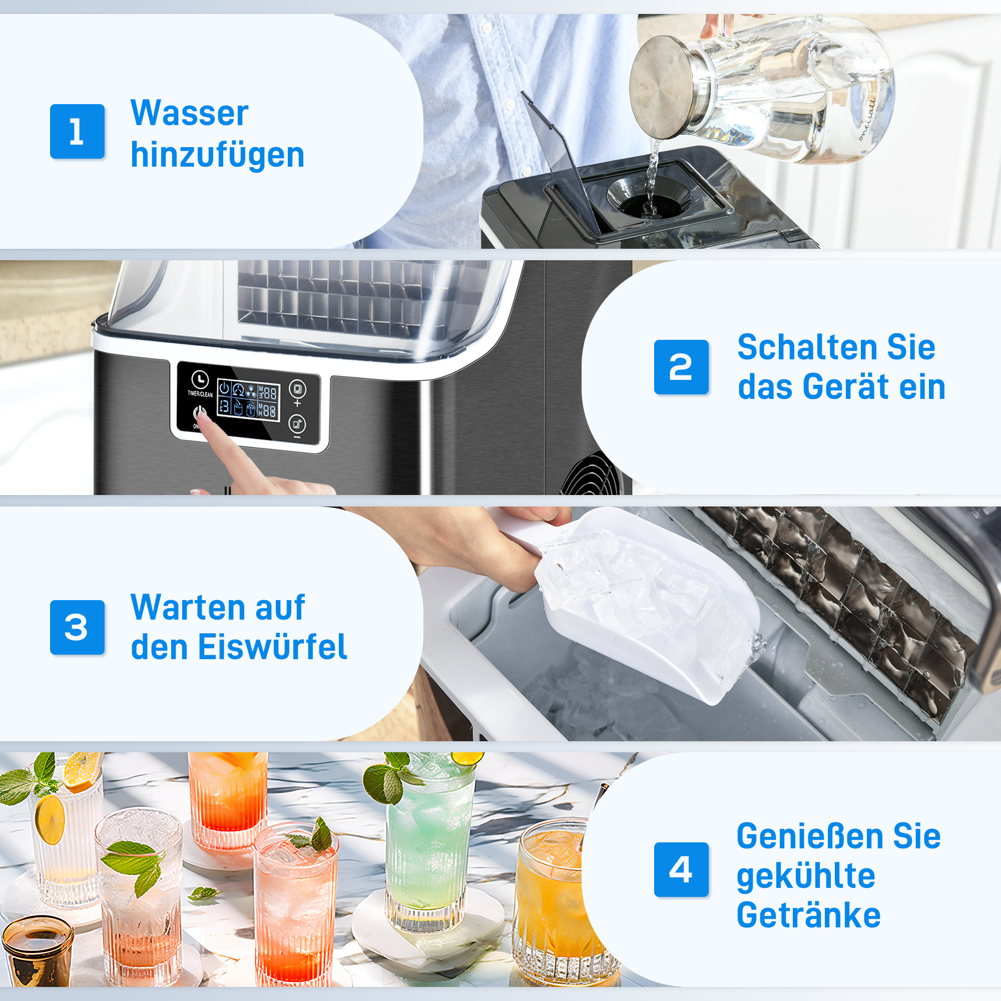Eiswürfelmaschine Eiswürfelspender Ice-Maker 20kg/24h 2,3L Eiswürfelbereiter mit 3,2 L Wassertank, Schwarz