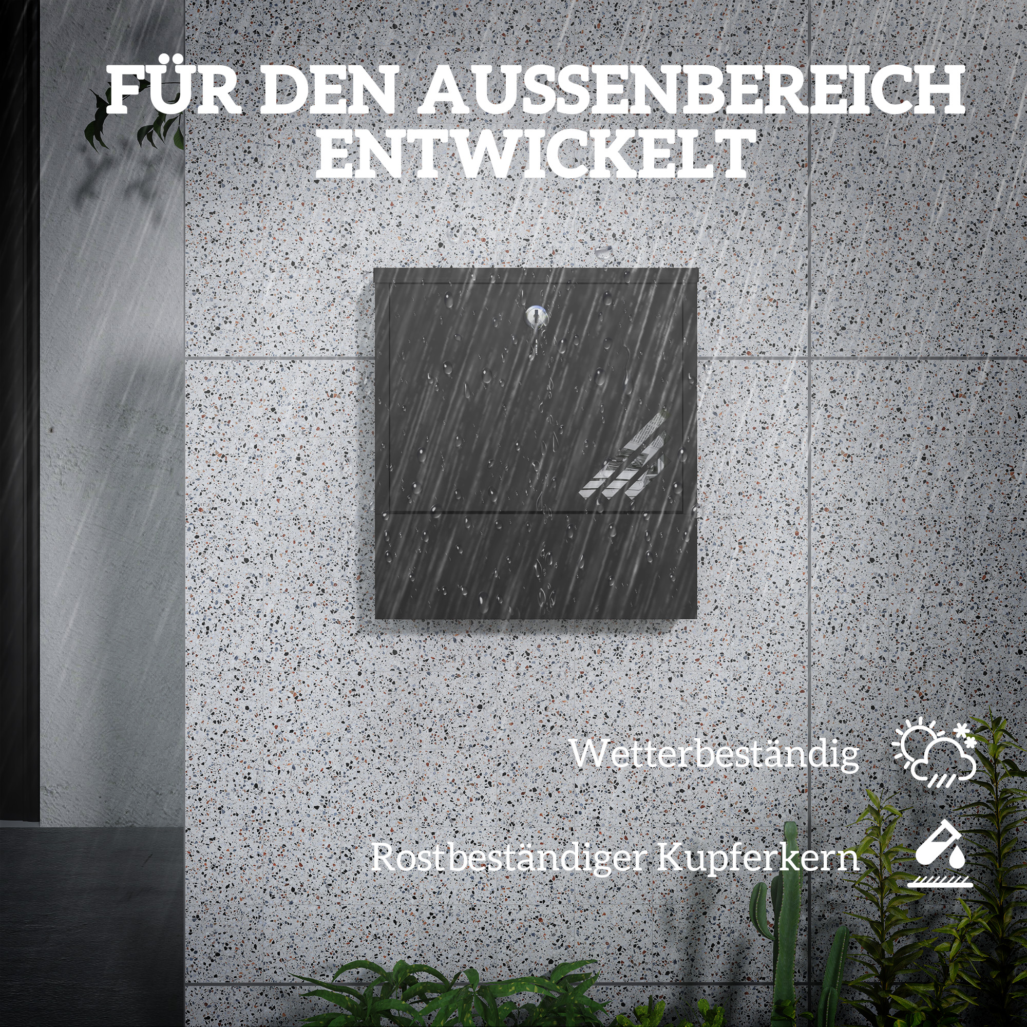 Briefkasten mit Sichtfenster, Wandmontage, abschließbar, Rost- und wetterfest, Grau