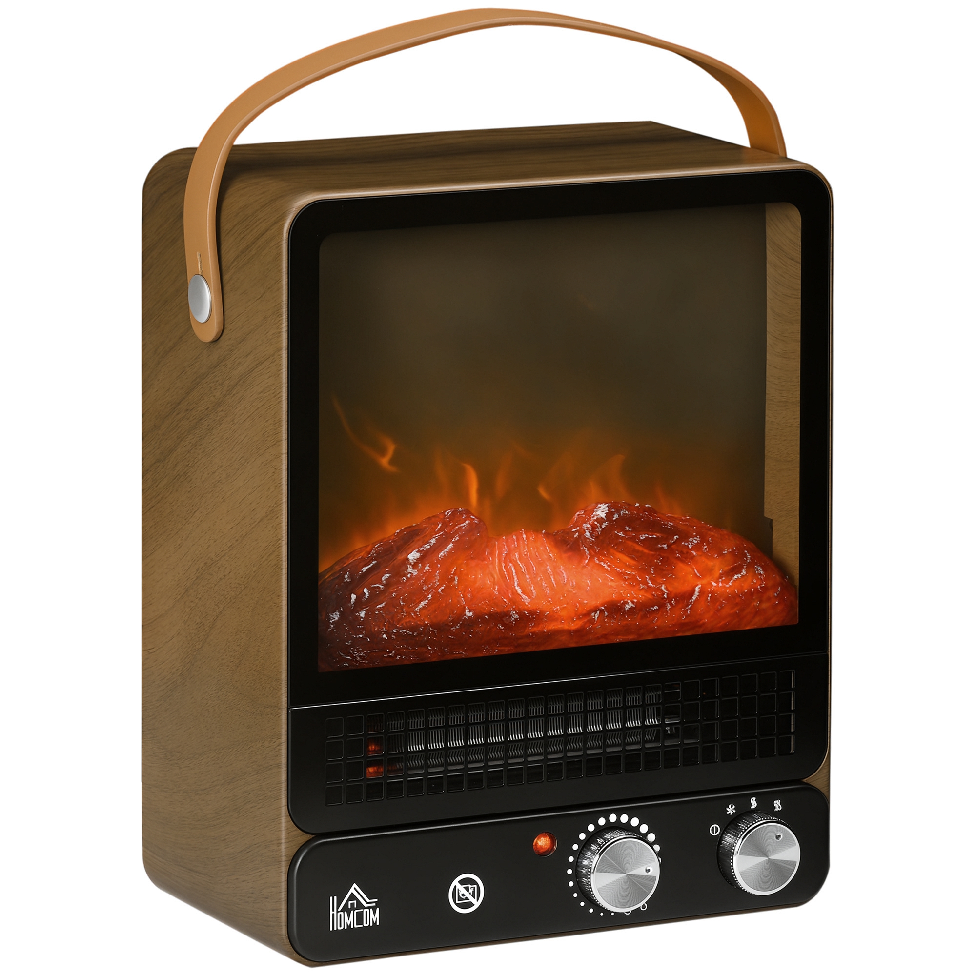 Elektrokamin, realistisches Feuer, 2 Heizmodi bis 50° C, Überhitzungsschutz, Walnussoptik, 30,3 x 17,5 x 37,4cm