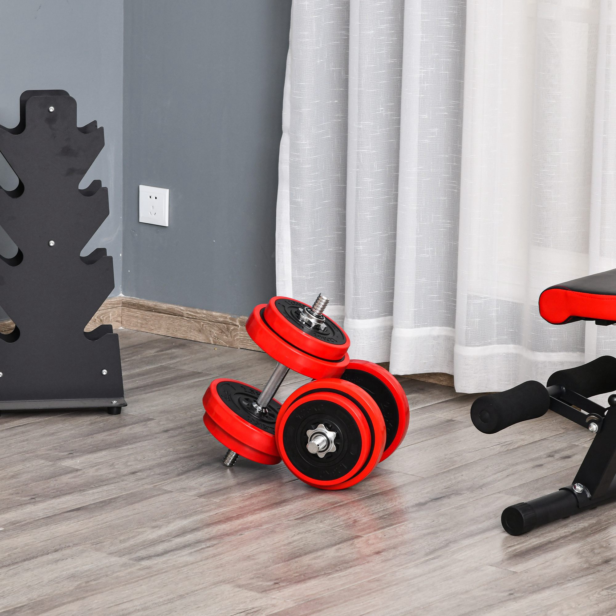 Hantelset 20/30KGS 2-IN-1 Hanteln&Langhanteln verstellbar Gewichtheben für Zuhause Fitness Muskel Rot+Schwarz 21,5 x 21,5 x 3,8 cm