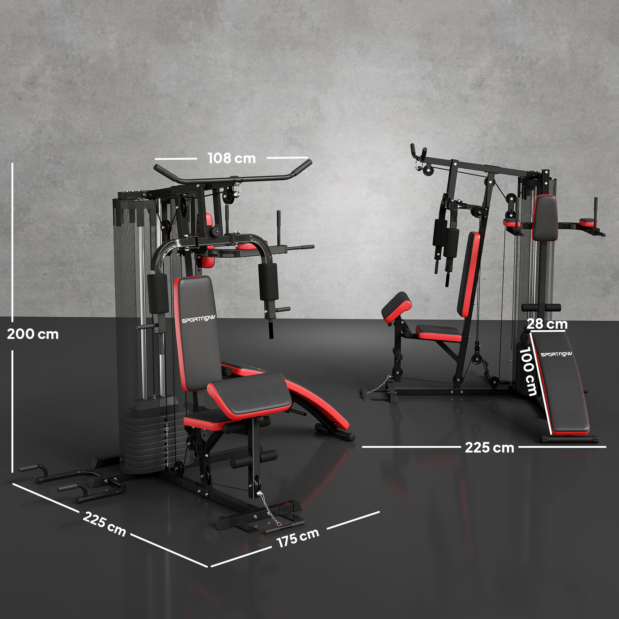 Mehrzweck-Trainingsstation mit 65 kg Gewichtsblock, verstellbar, fürs Heimtraining, Stahl, Kunstleder