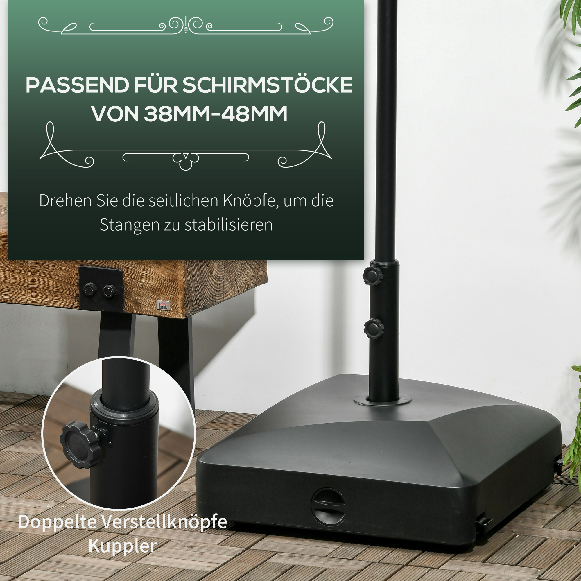 Sonnenschirmständer, Sonnenschirmfuß, Sonnenschirmhalter, 54,5 x 54,5 x 46,5 cm, Schwarz
