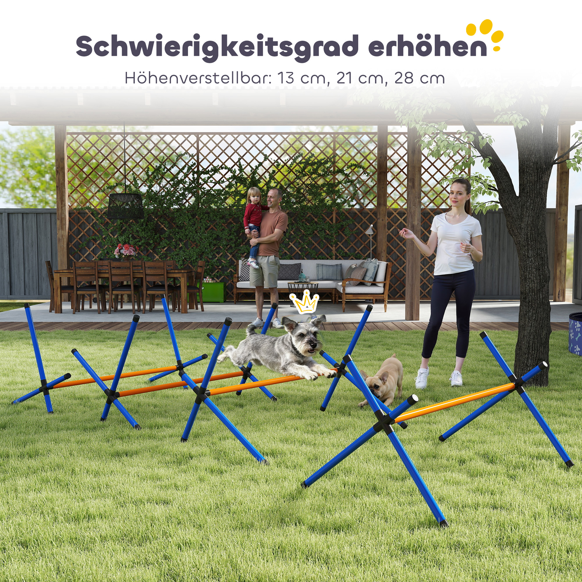 Agility Set Hunde, 4-teiliges Agility Ausrüstung mit Hürden, Tragetasche Höhenverstellbar Trainingsset für kleine Hunde