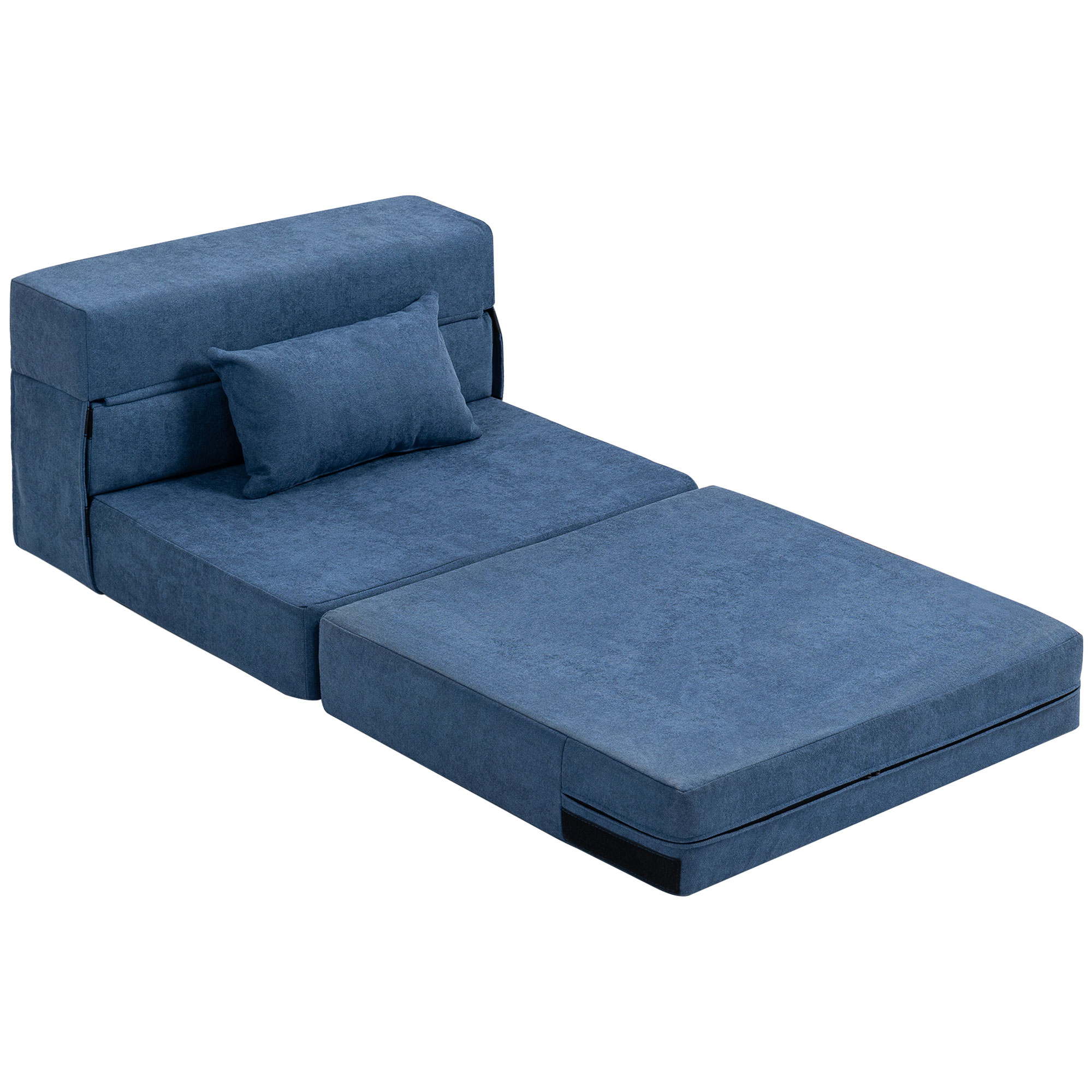 Bodensofa, Polstercouch, in Matratze umwandelbar, Schaumstoff, Kissen, Dunkelblau