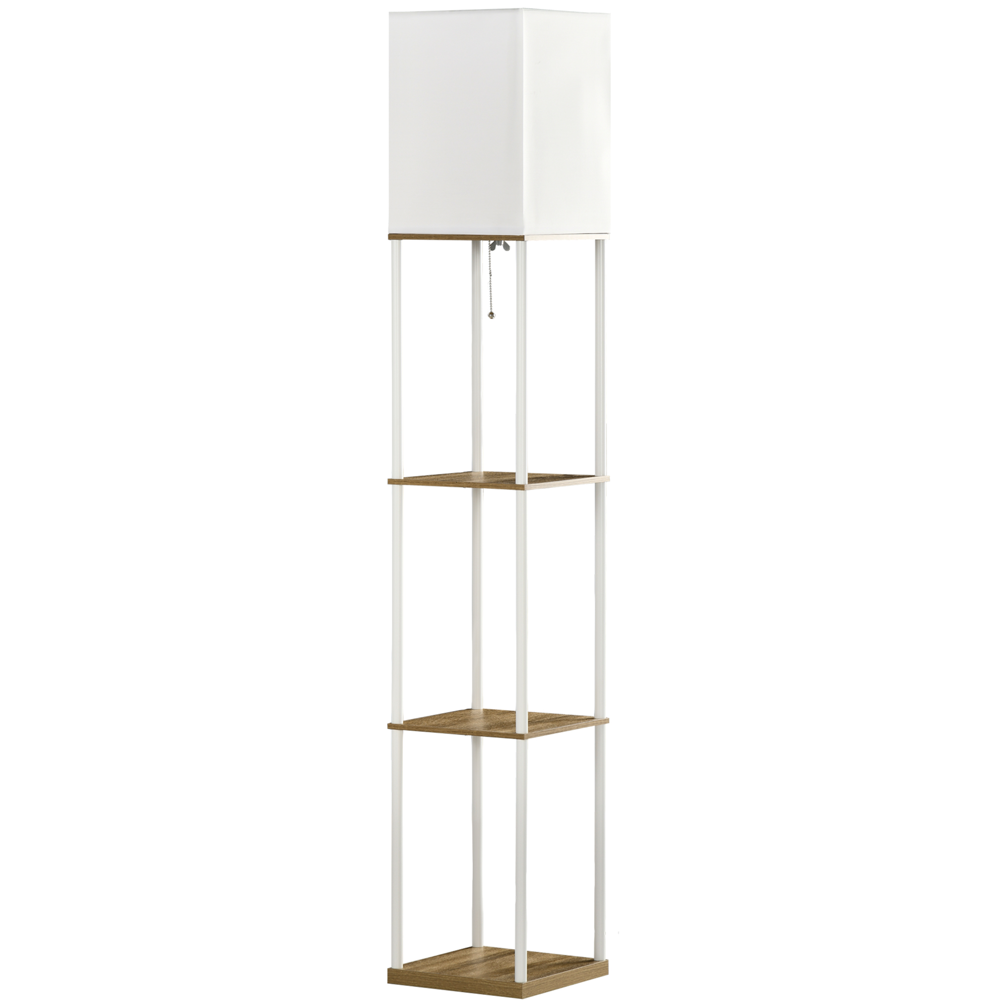 Standleuchte, Deckenfluter, mit Regalen, Metallrahmen, Stoffschirm, 26x26x159cm, Weiß/Braun