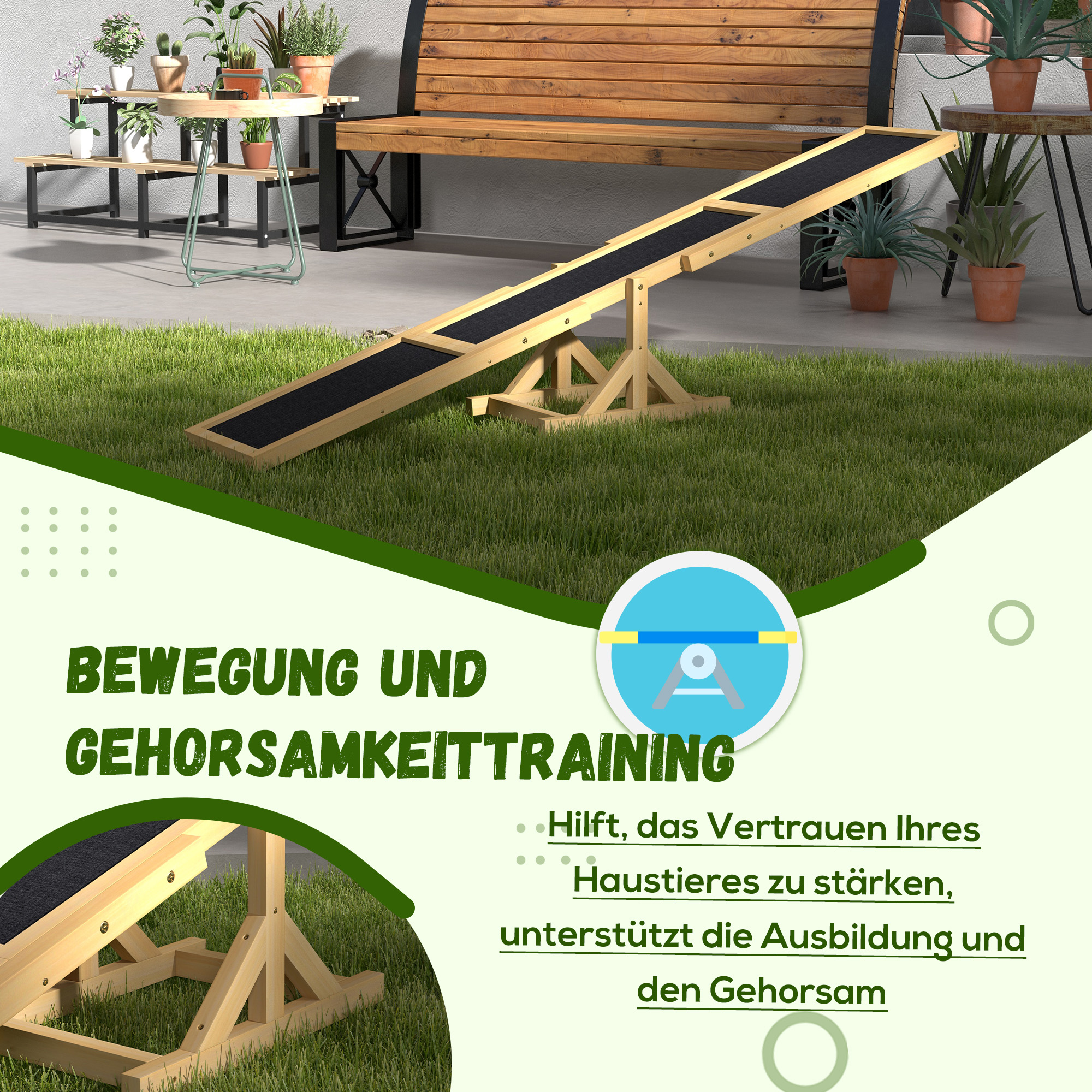 Hundewippe für Agility Training, rutschfest, bis 50 kg belastbar, 180 x 30 x 30 cm