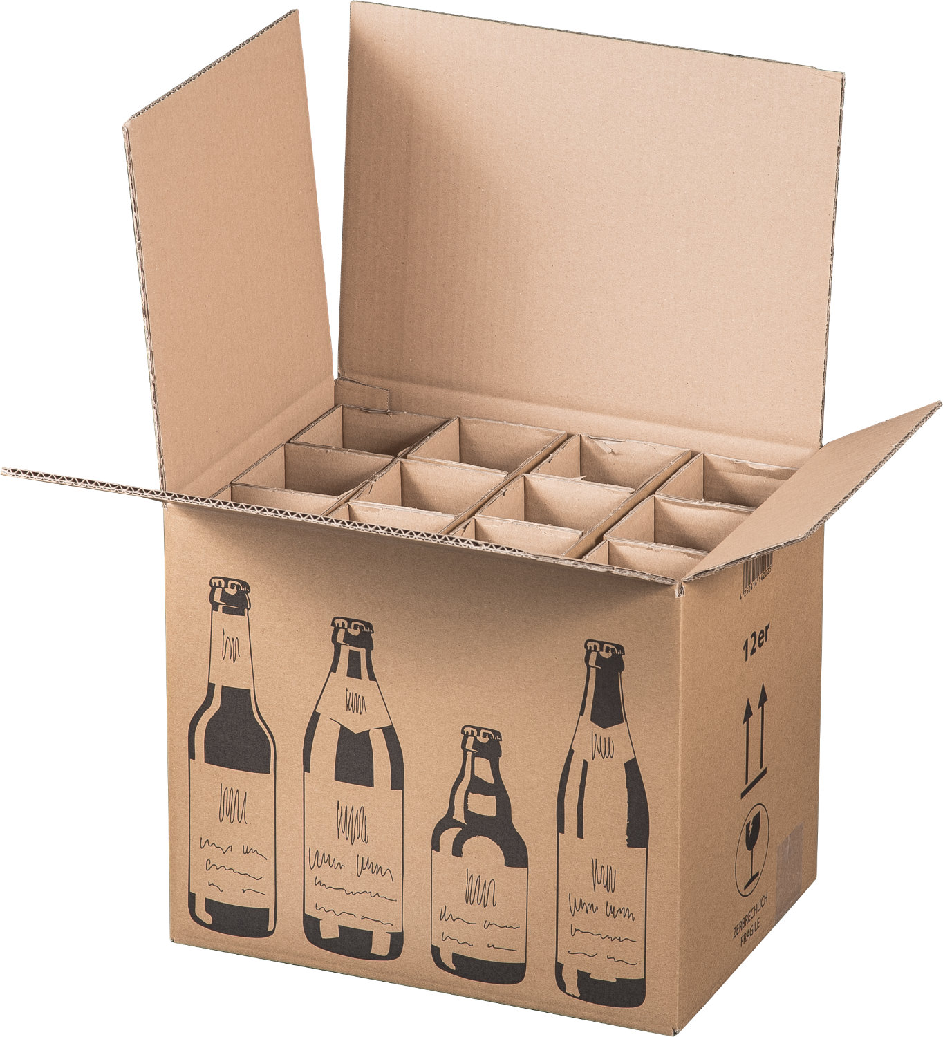 Faltkarton für 12 Bierflaschen, 353x255x288mm, braun, bedruckt, VPE5