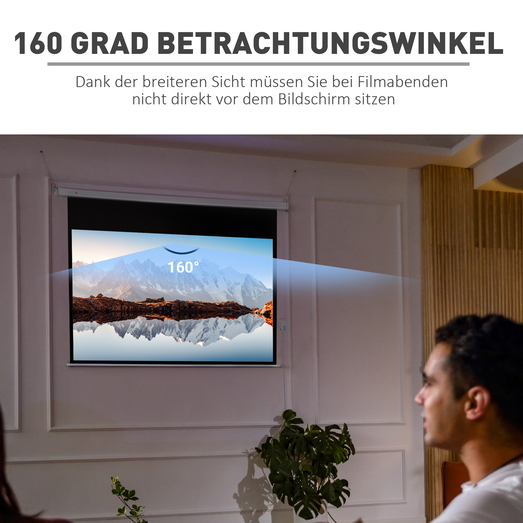 Beamer Leinwand 247 x 168 cm 100 Zoll 16:9 HD 4K Projektionsleinwand Elektrisch mit Fernbedienung, Weiß