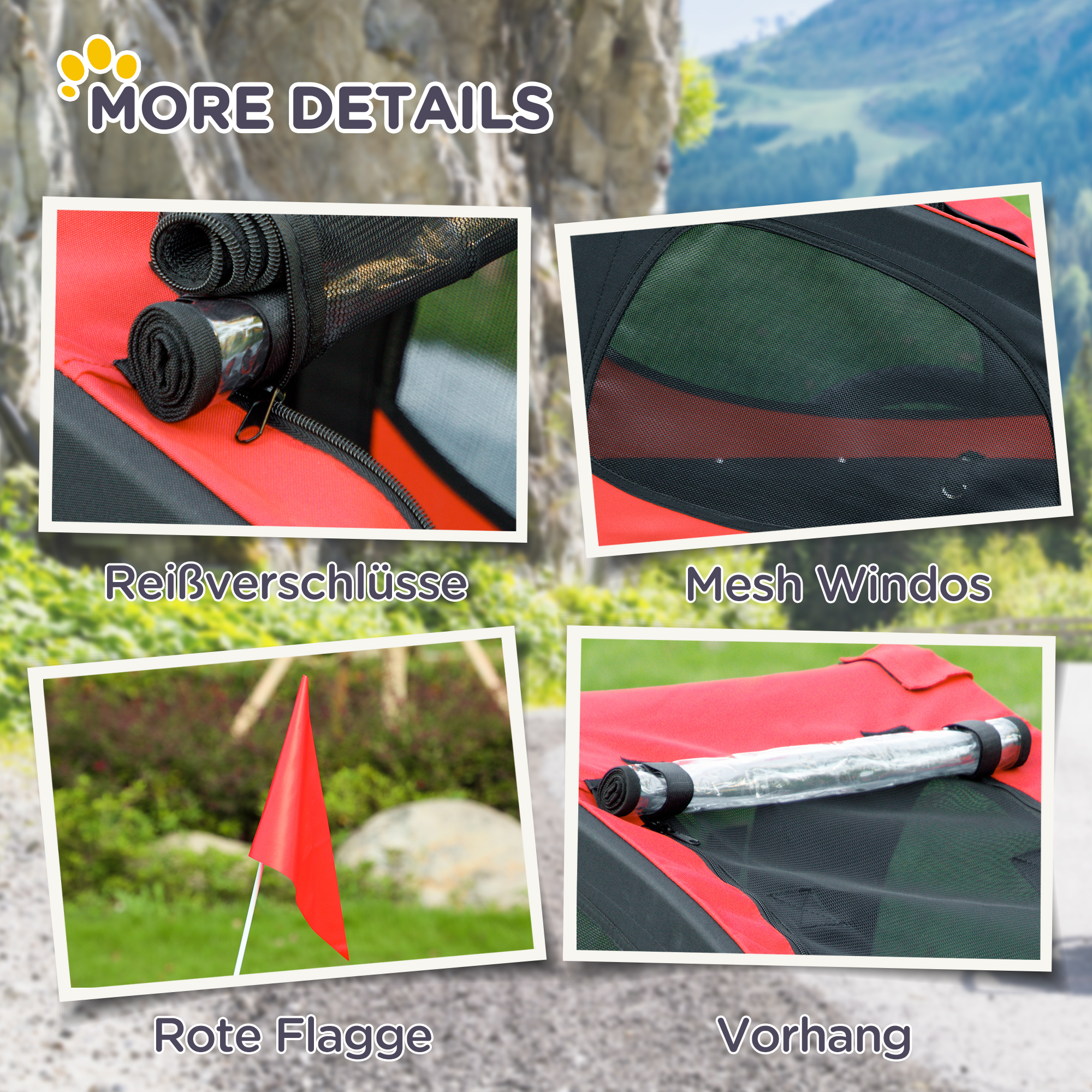 Hundeanhänger, klappbarer Fahrradanhänger für Hunde, wasserbeständig, Oxfordstoff, Metall, 140 x 71 x 83 cm, Rot