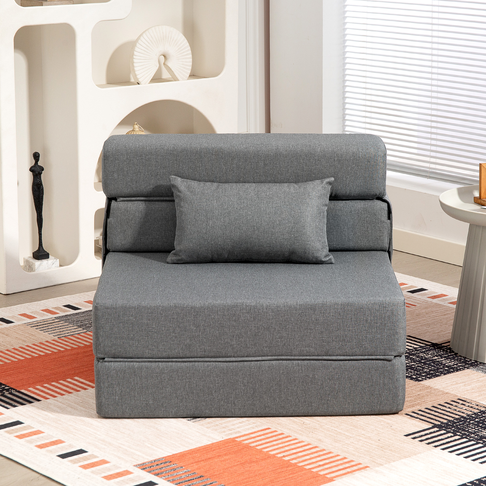 Bodensofa, Polstercouch, in Matratze umwandelbar, Schaumstoff, Kissen, Grau