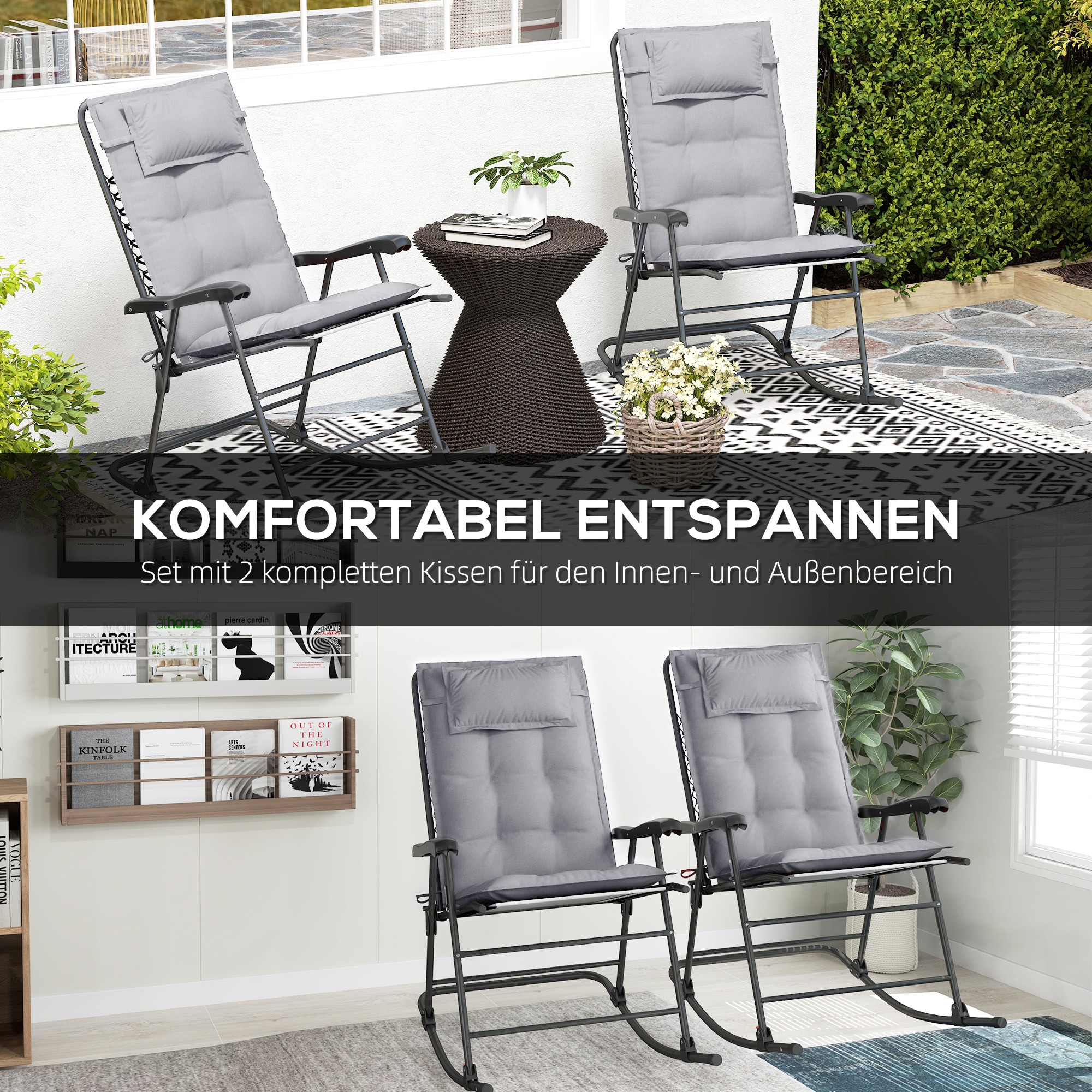 2er Set Auflage für Sonnenliege Wasserabweisend Liegenauflage für Gartenliege Polsterauflage 50x116x5 cm, Hellgrau