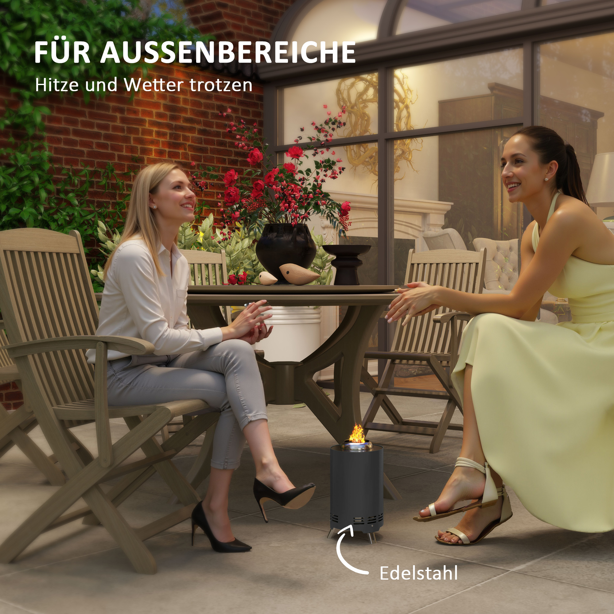 Feuerschale Ø16x25cm aus Edelstahl Feuerstelle mit Schürhaken Rauchfreie Feuerschalen Grau
