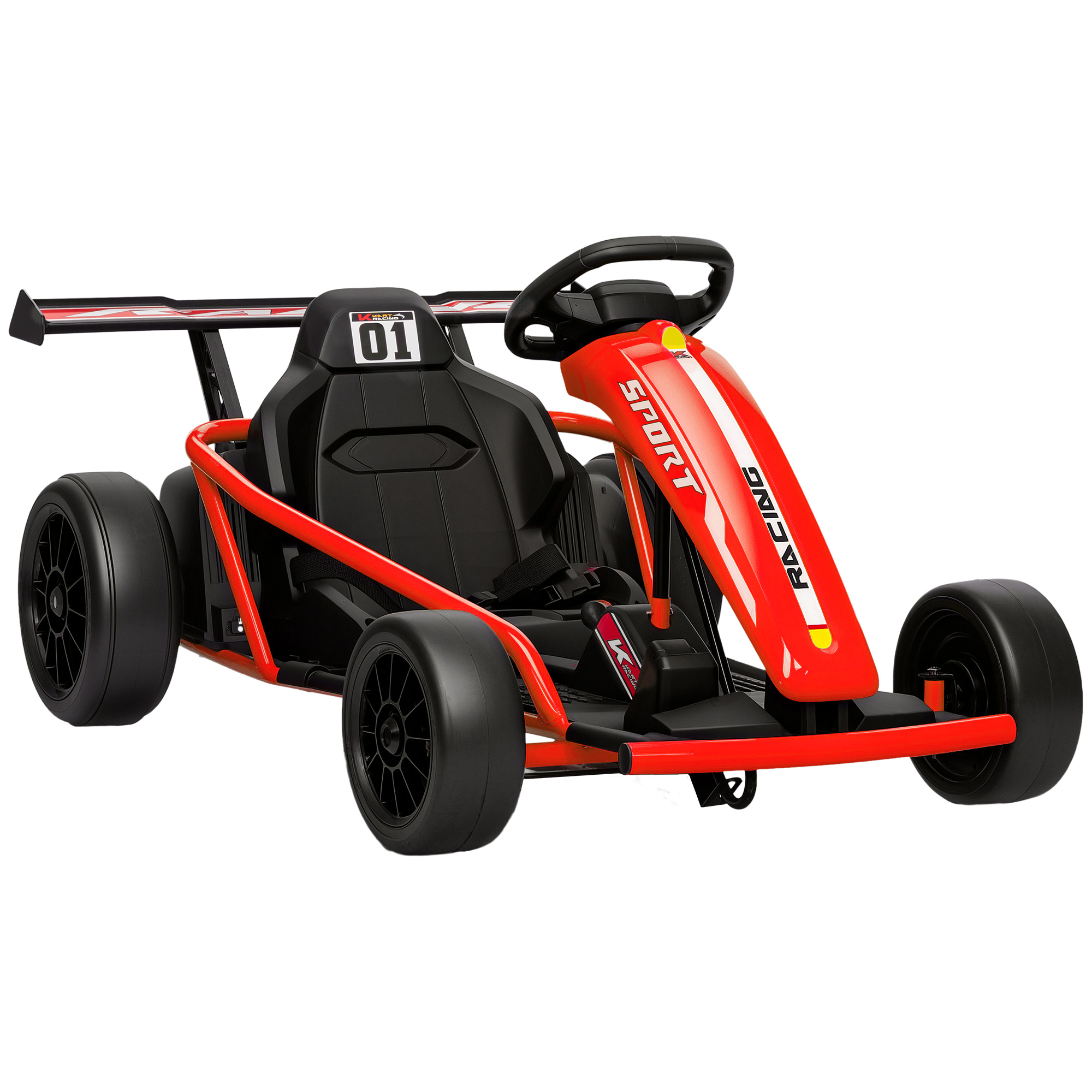 24V Elektro-Go-Kart, Nylon-Reifen, Sicherheitsgurt, Hupe, Musik für 8-12 Jahre Rot