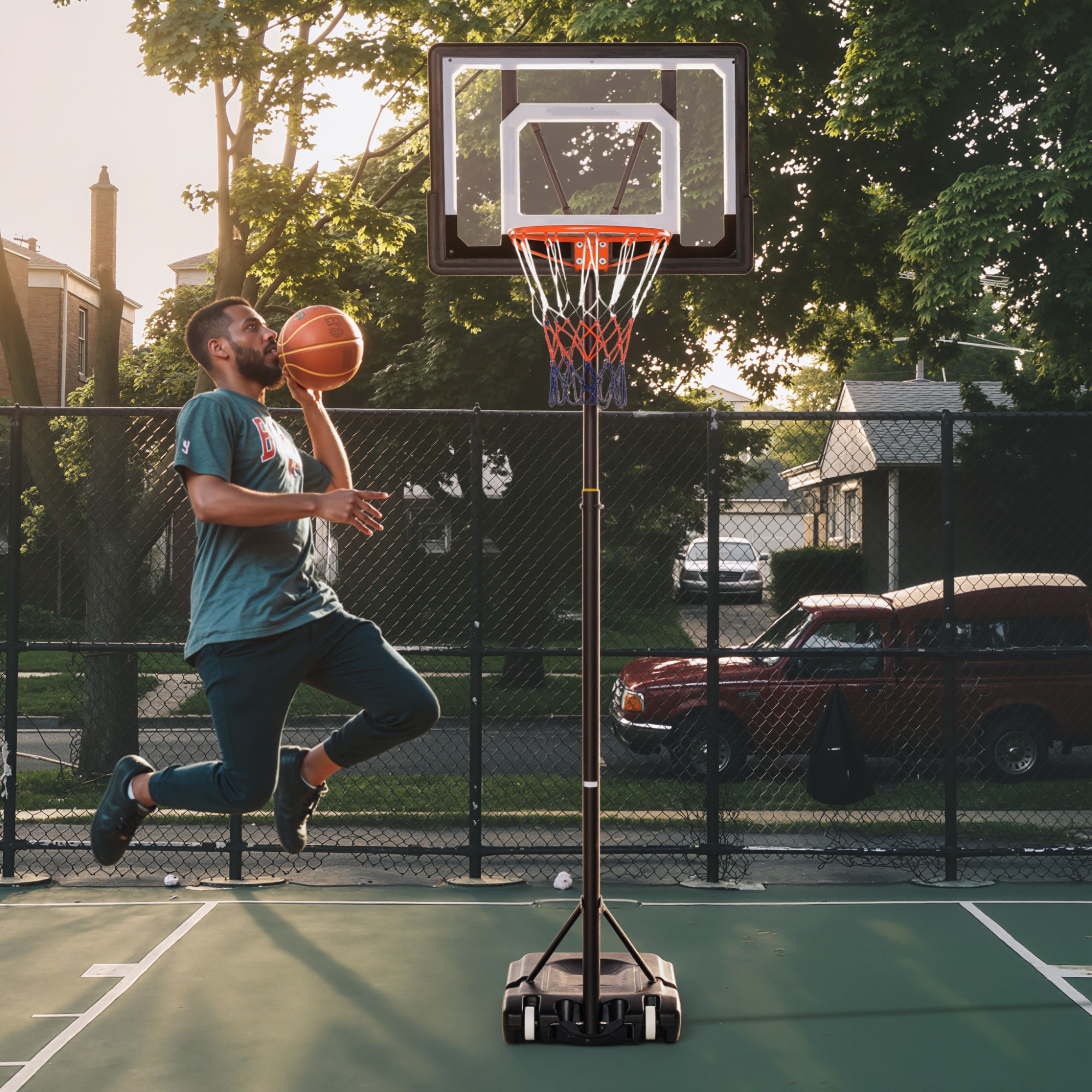 Basketballständer mit Rollen 83x55cm Rückwand, Mobiler Basketballkorb mit Ständer, verstellbare Korbhöhe 156 bis 210 cm, Basketballanlage für Jugendliche, fürs Außenbereich
