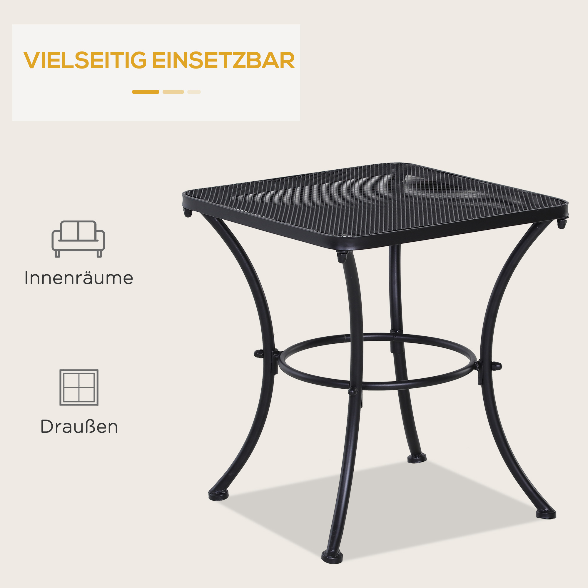 Garten Couchtisch, Beistelltisch, Gartentisch, Kaffeetisch, Metall, Schwarz, Terrasse, 45 x 45 x 50 cm