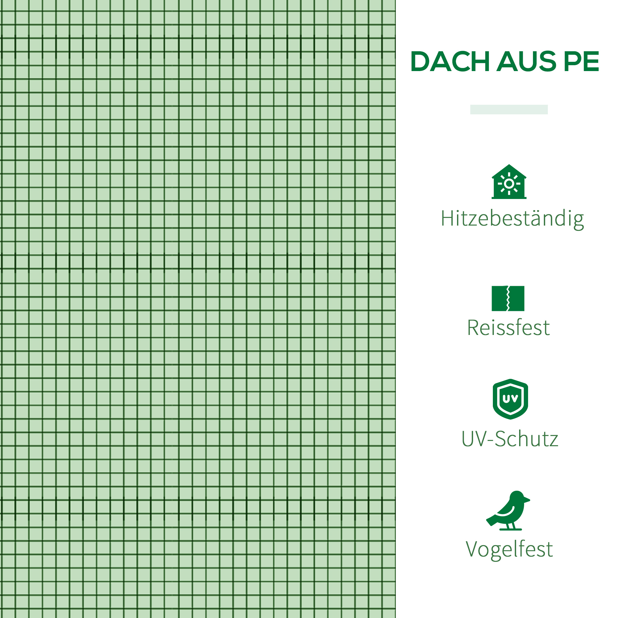 Foliengewächshaus, drei aufrollbare Türen, robuste Plane, Stahlrahmen, grün, 2,95 x 1 x 0,8 m