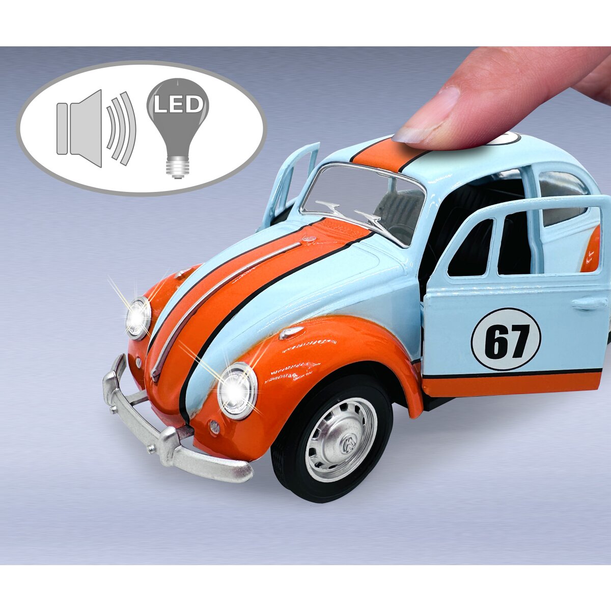 Volkwagen Classical Beetle 1967 Diecast 1:28 hellblau inkl. Knopfzellen