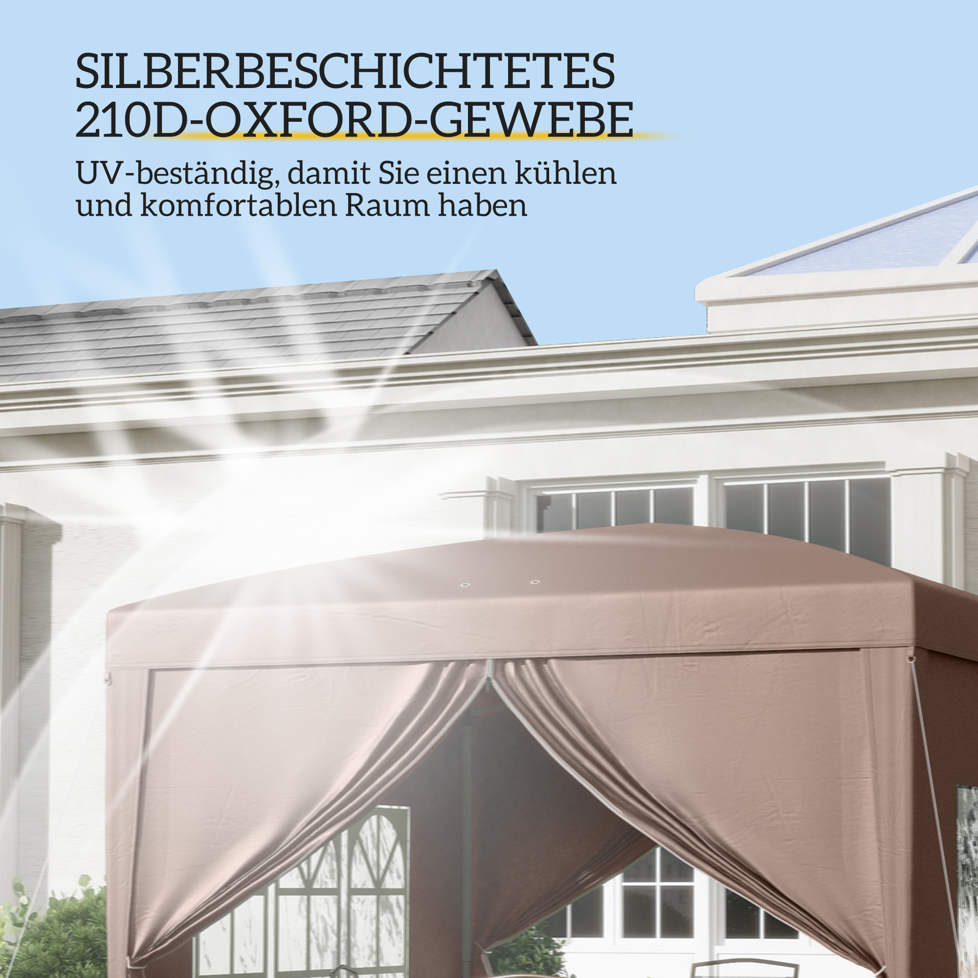 3 x 3 m Pavillon mit 4 Seitenwänden, Fenster, Festzelt mit UV-Schutz, Gartenzelt inkl, Tragetasche, Stahl, Kaffee