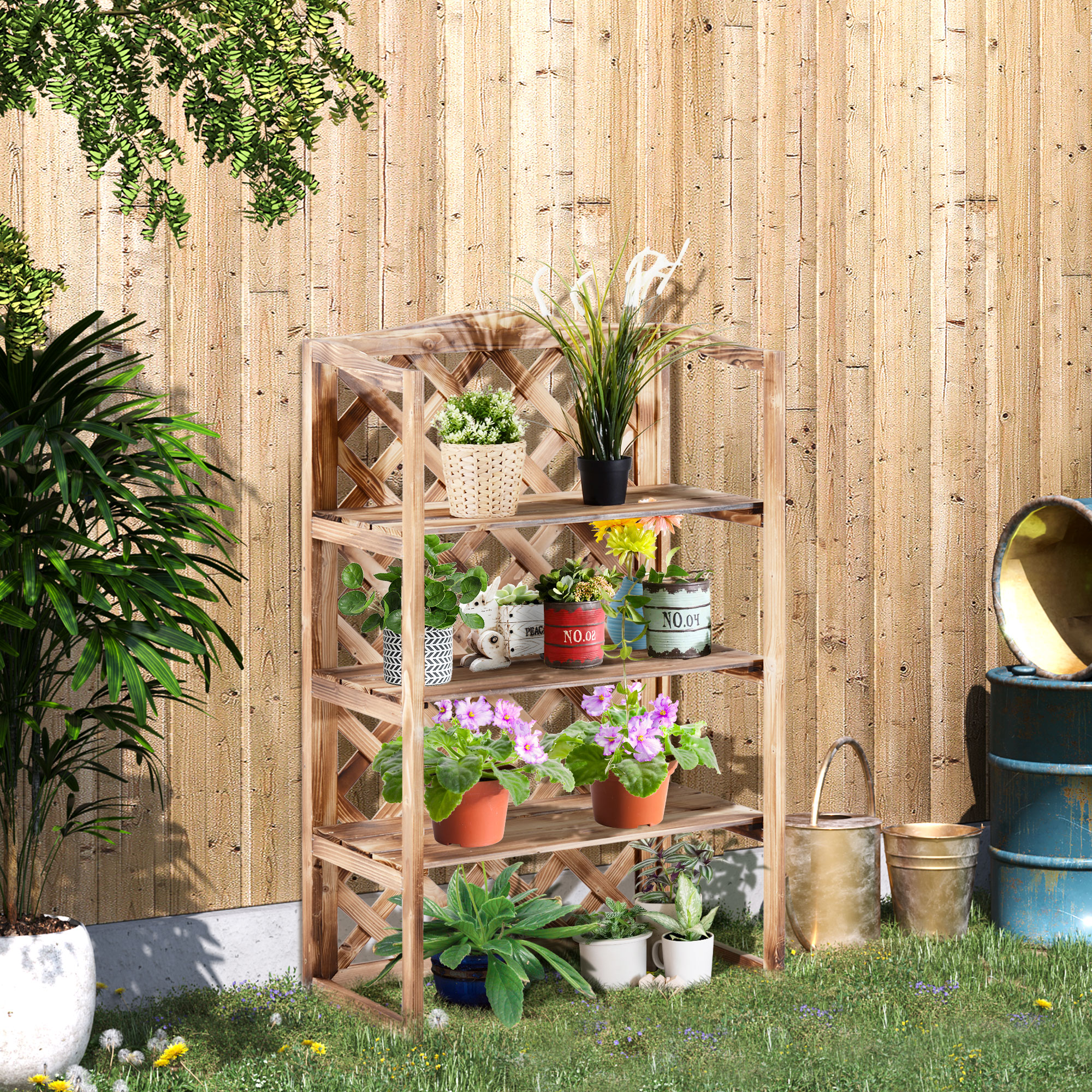 Blumenständer Blumenregal Pflanzregal Blumenbank 3 Etagen Tannenholz (Modell8)