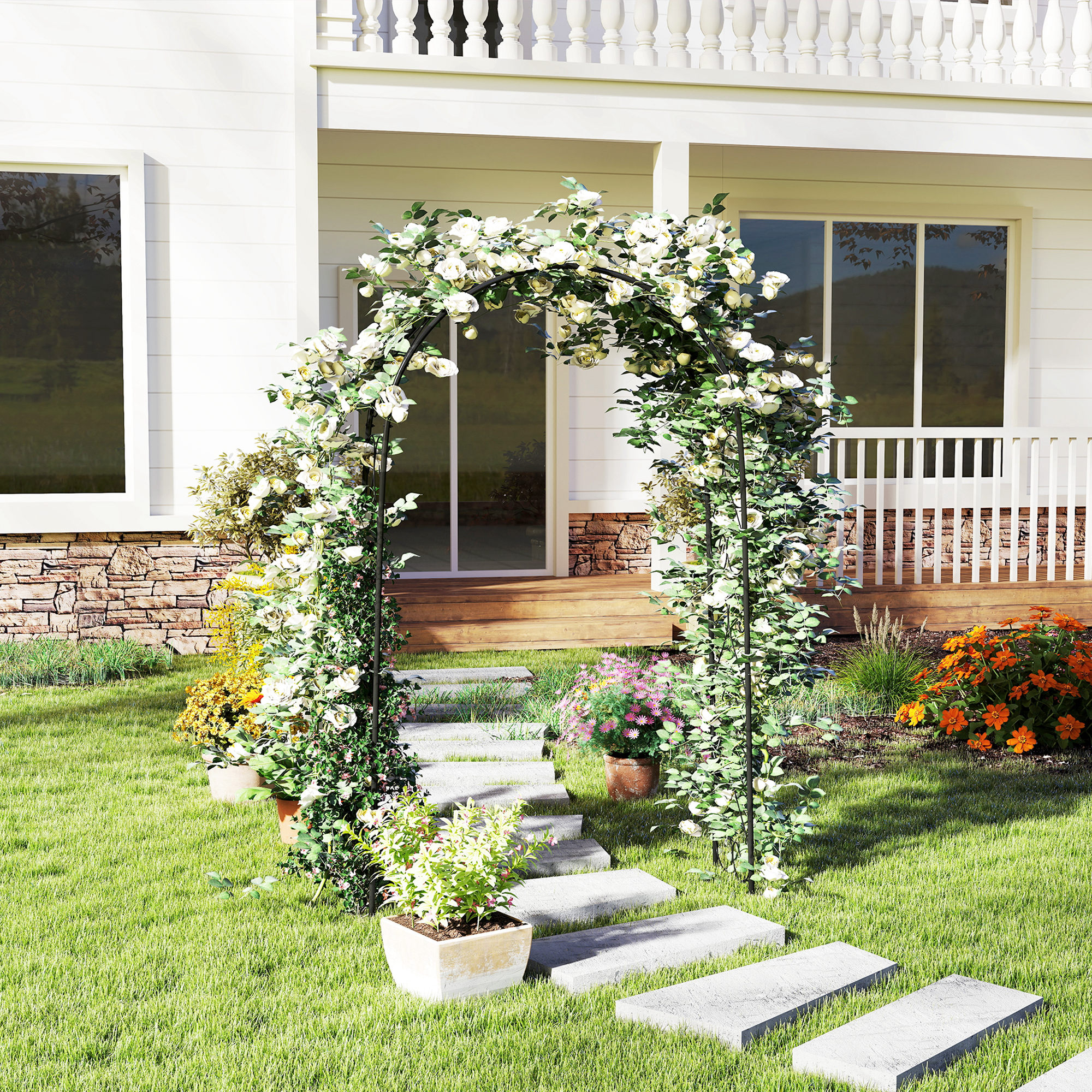 Rogenbogen Gartenbogen Torbogen, Vintage Design, 125 x 37 x 230 cm, Schwarz