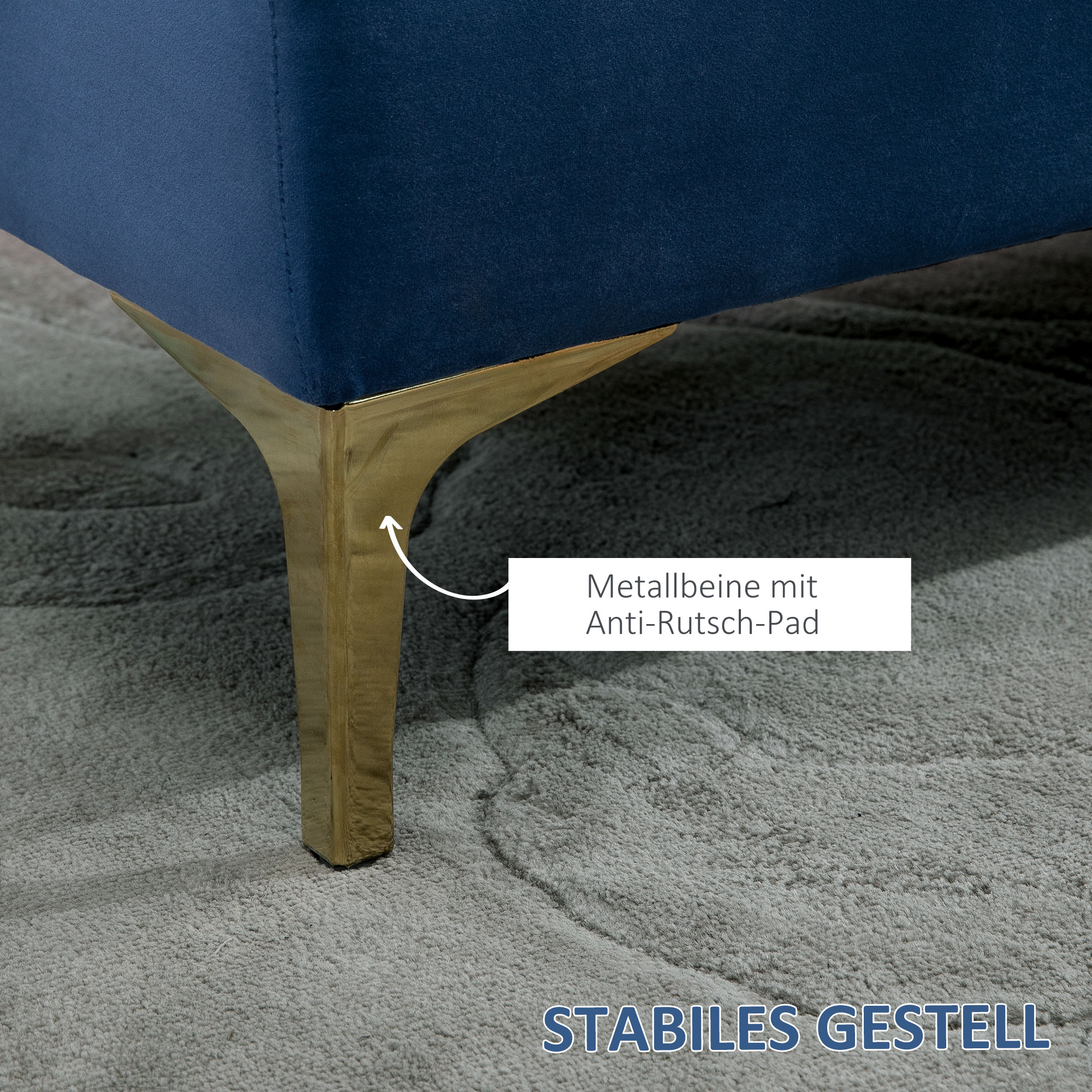 Sitzbank Bettbank Schuhbank mit erhöhten Beine Schlafzimmer Samt Blau