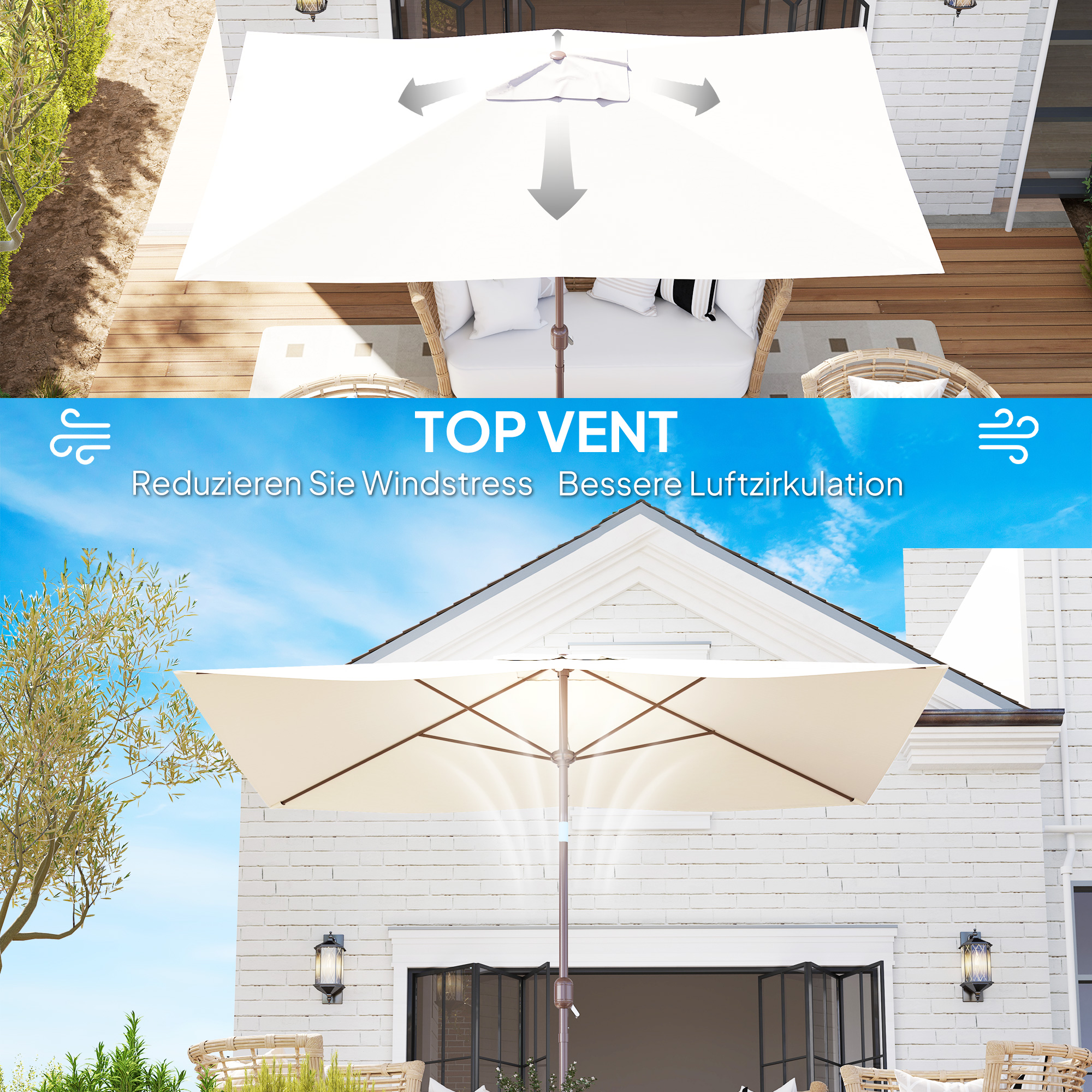 Sonnenschirm Ersatzbezug 2 x 3 m 6 Streben UV50+ & Wasserdicht Terrassenschirm Bespannung
