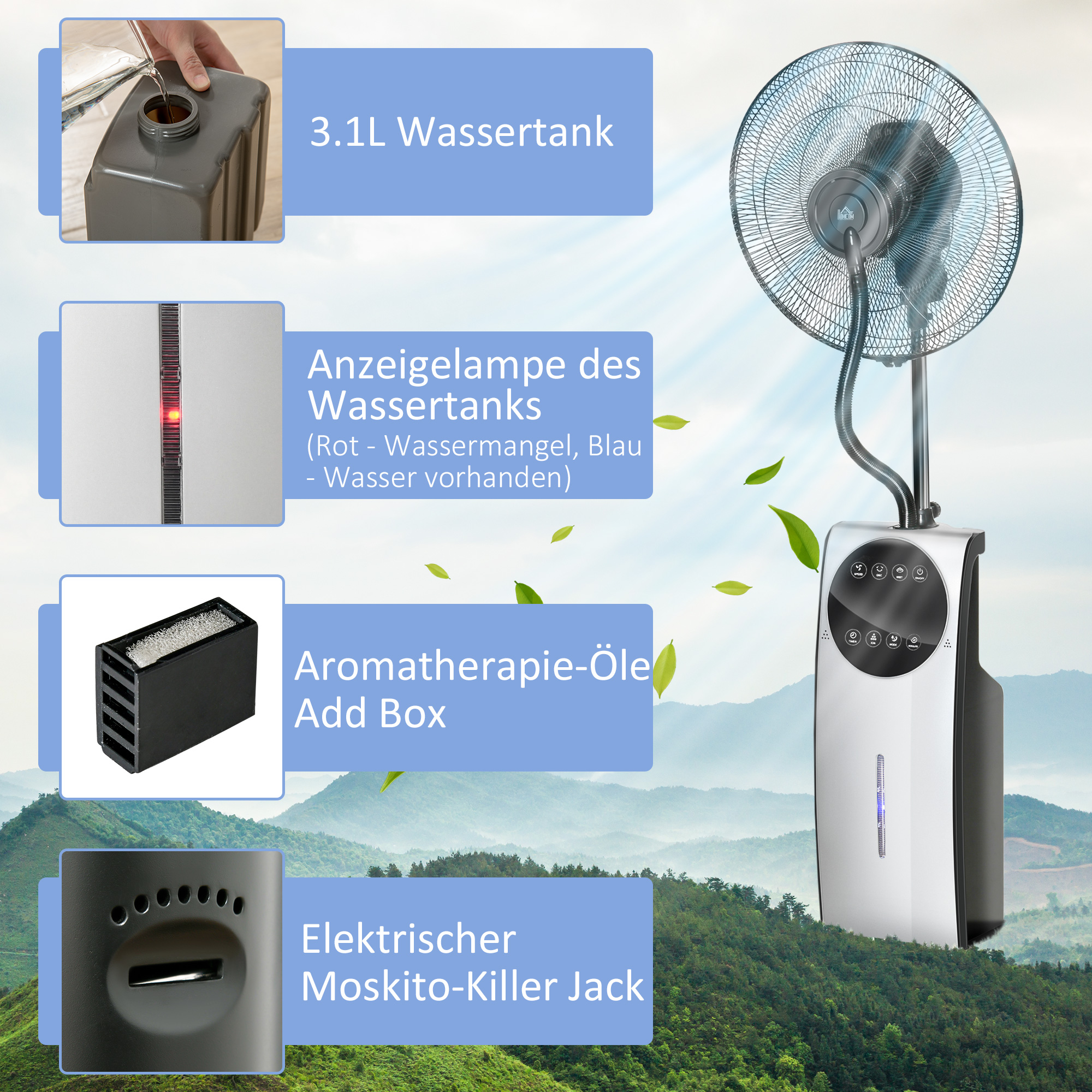 2-in-1 Ventilator, LED-Display, Timerfunktion, Ø 44,5 x 135H cm, Silber + Schwarz