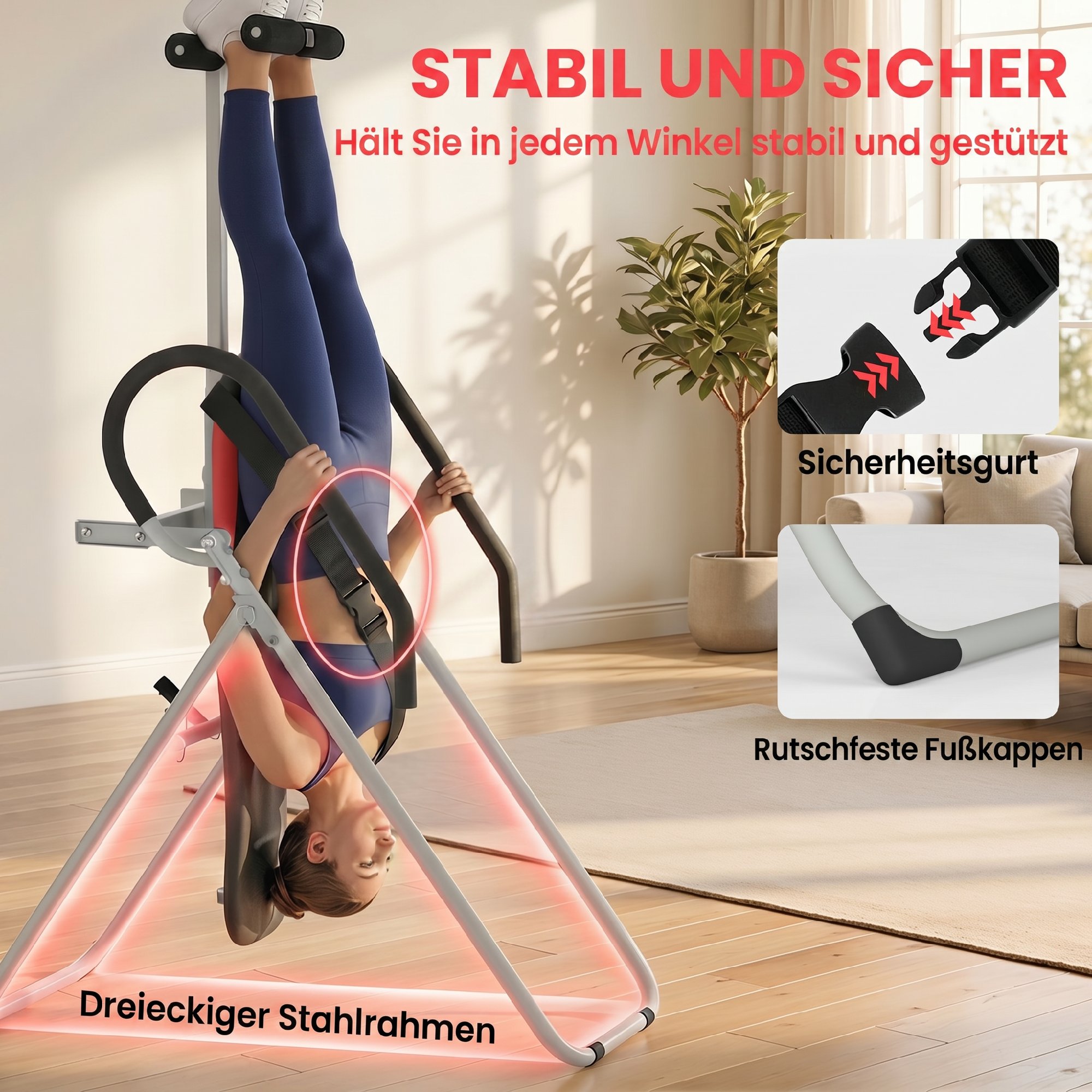 Inversionsbank, klappbar, Inversionstisch mit Verstellbarem Knöchelverschluss, Sicherheitsgurt, rutschfest