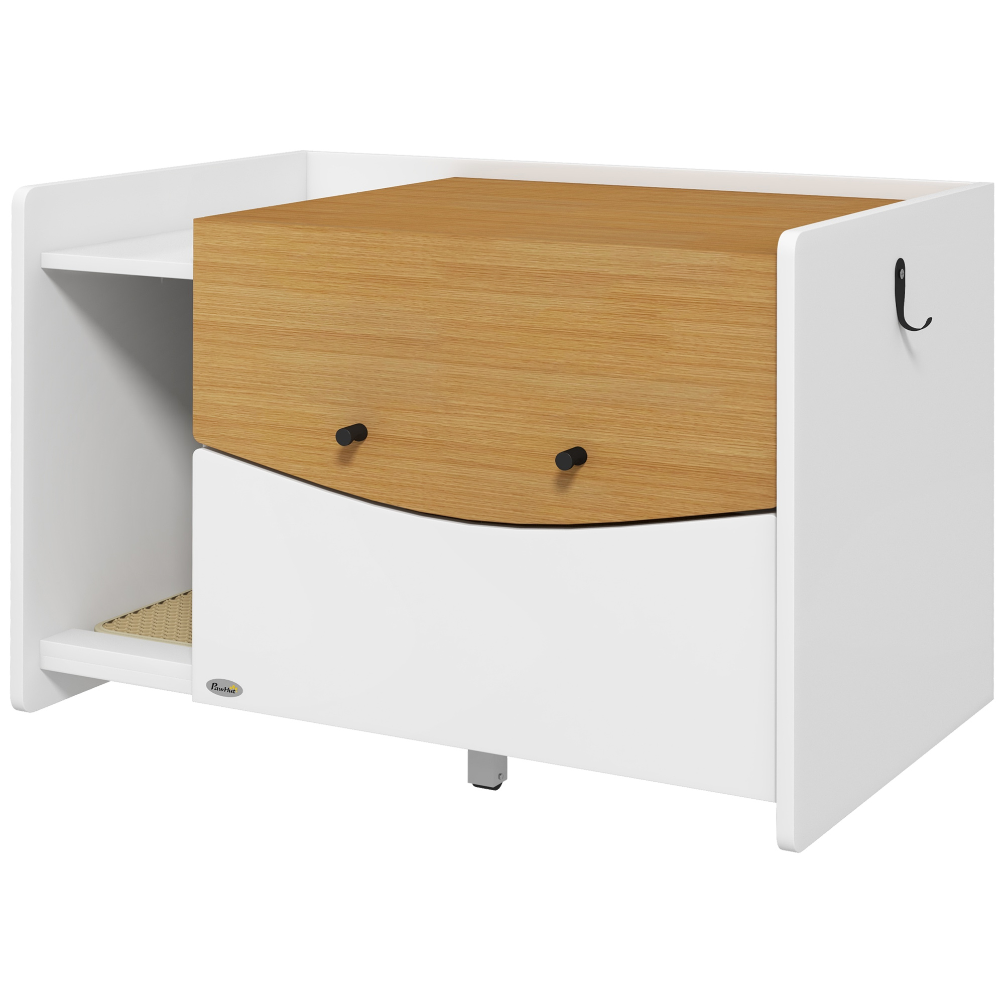 Katzentoilette, ausziehbar, Schrankdesign, Streufach, 78x50x51cm, Eiche/Weiß