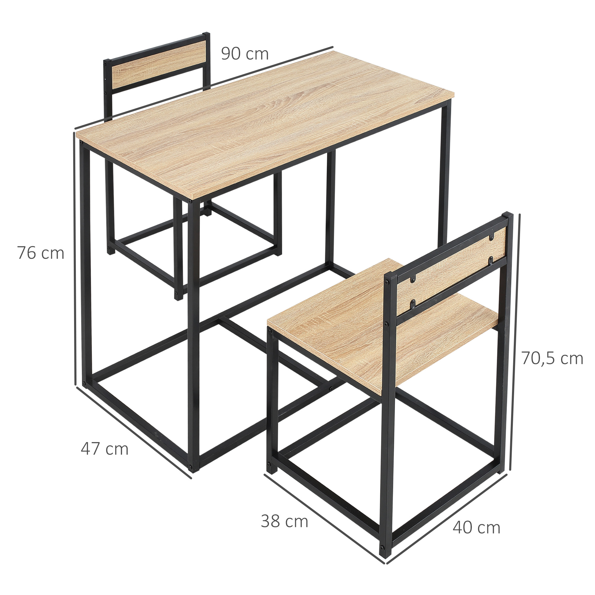 Esstisch-Set mit 2 Stühlen, Kompaktes Set aus Tisch und Stühlen für Esszimmer, Wohnzimmer, Küche, mit Metallrahmen