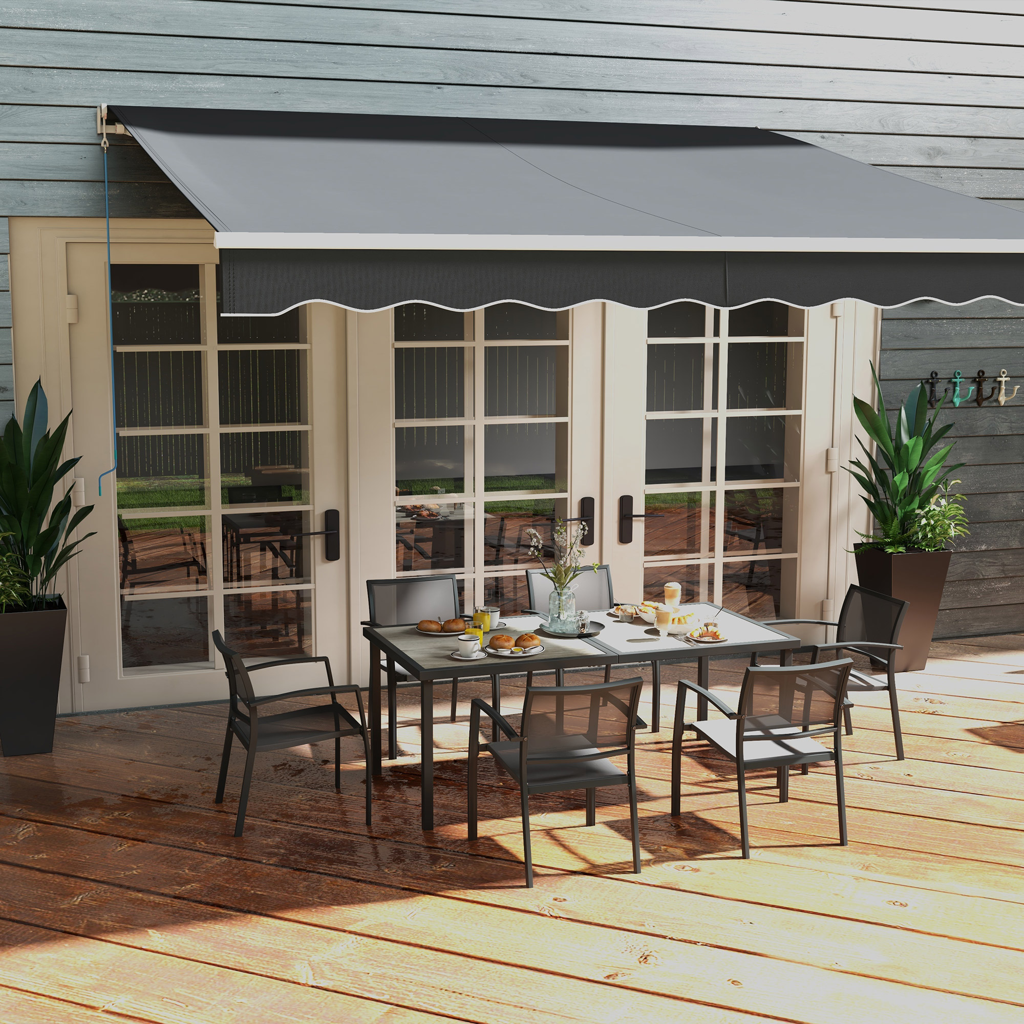 Gartenmöbel-Set Gartensitzgruppe, 1 Tisch, 6 Stühle, 150 x 87 x 72 cm, Grau