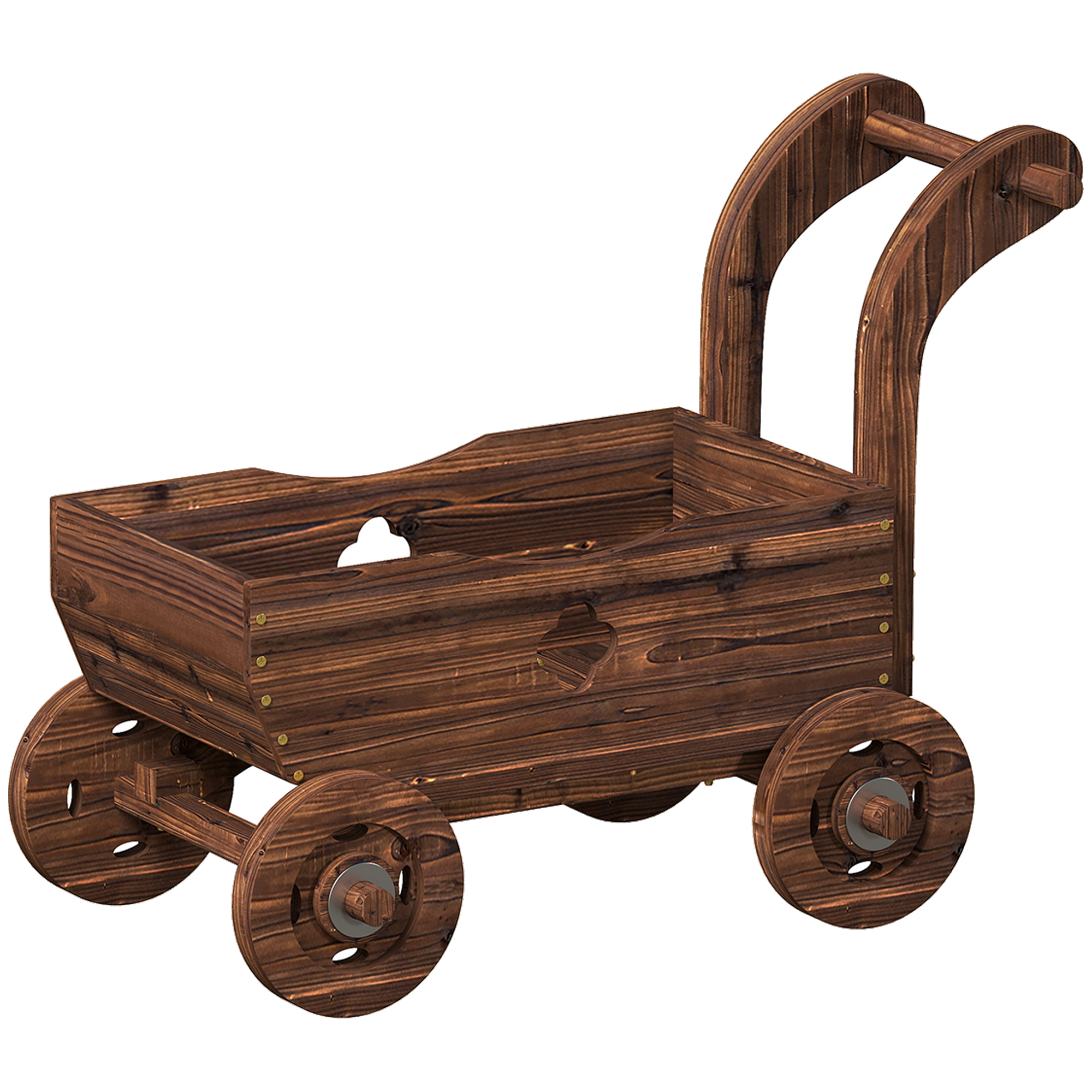 Hochbeet Holz, Pflanzbeet in Wagenform Frühbeet mit 4 Rädern Griff Gartenbeet 68 x 38 x 52cm