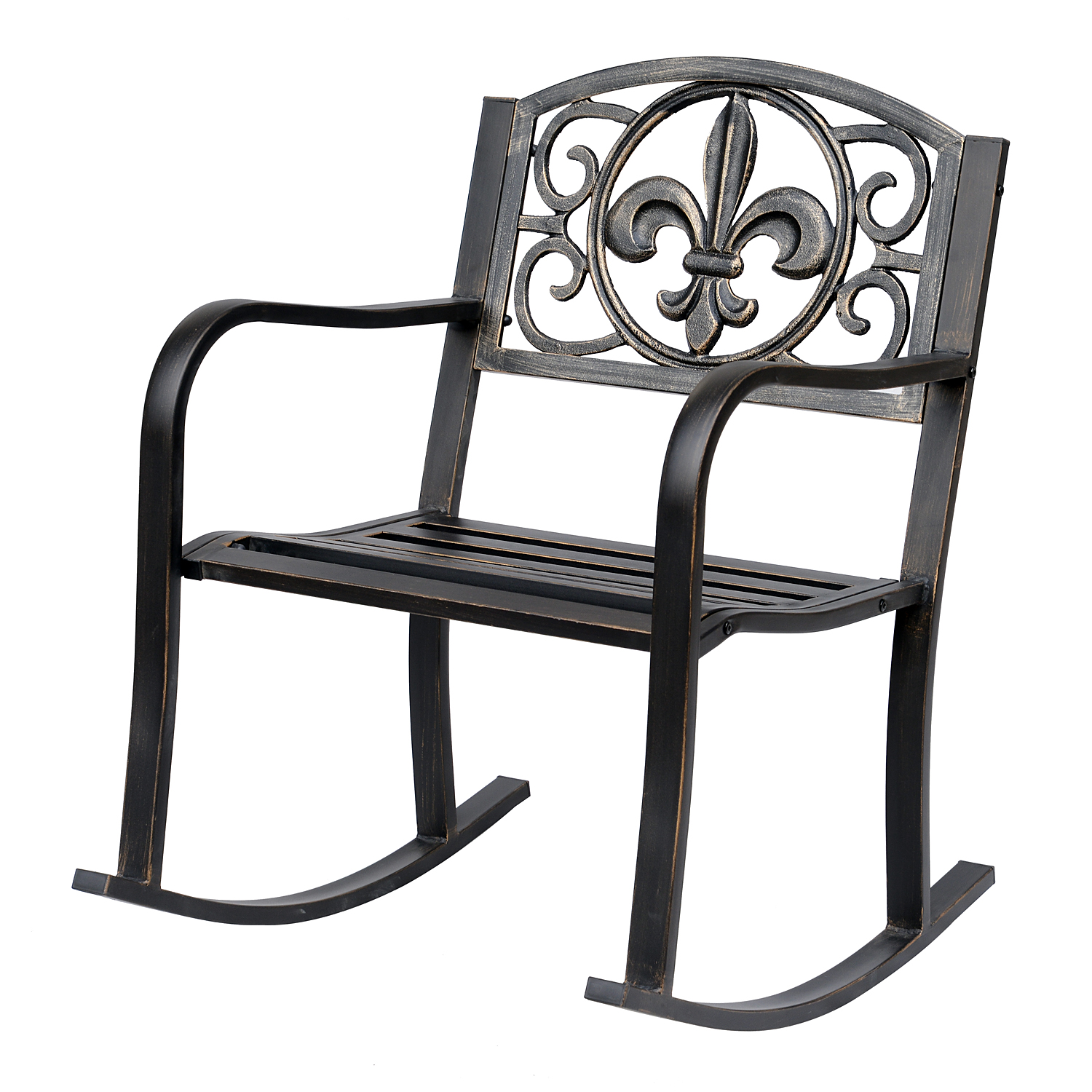 Schaukelstuhl Gartenstuhl Schwingsessel antik Garten Metall Bronze B60 x T73 x H85cm