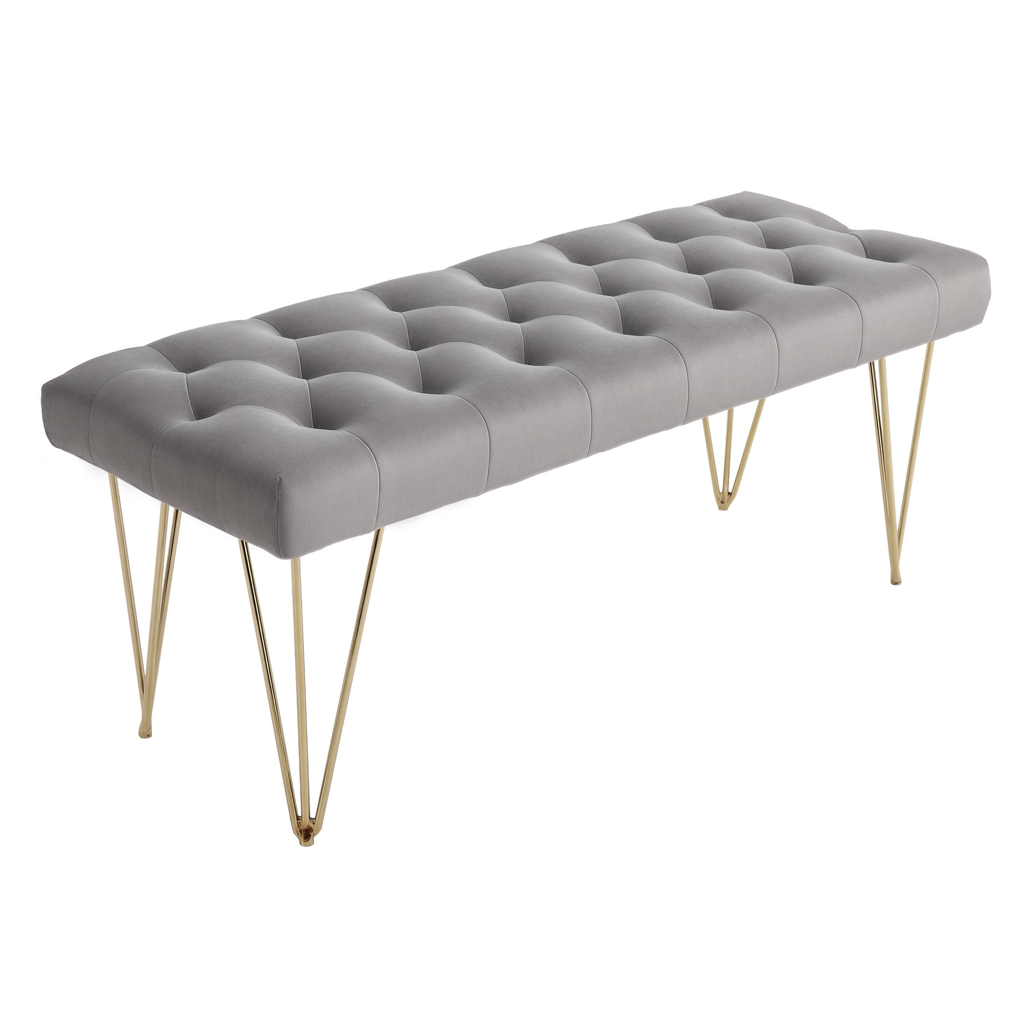 Sitzbank Polsterbank Pianobank Schuhbank mit Samtoptik Bettbank Klavierbank für Schlafzimmer, Wohnzimmer, Flur, Metall Grau 116 x 44,5 x 49 cm