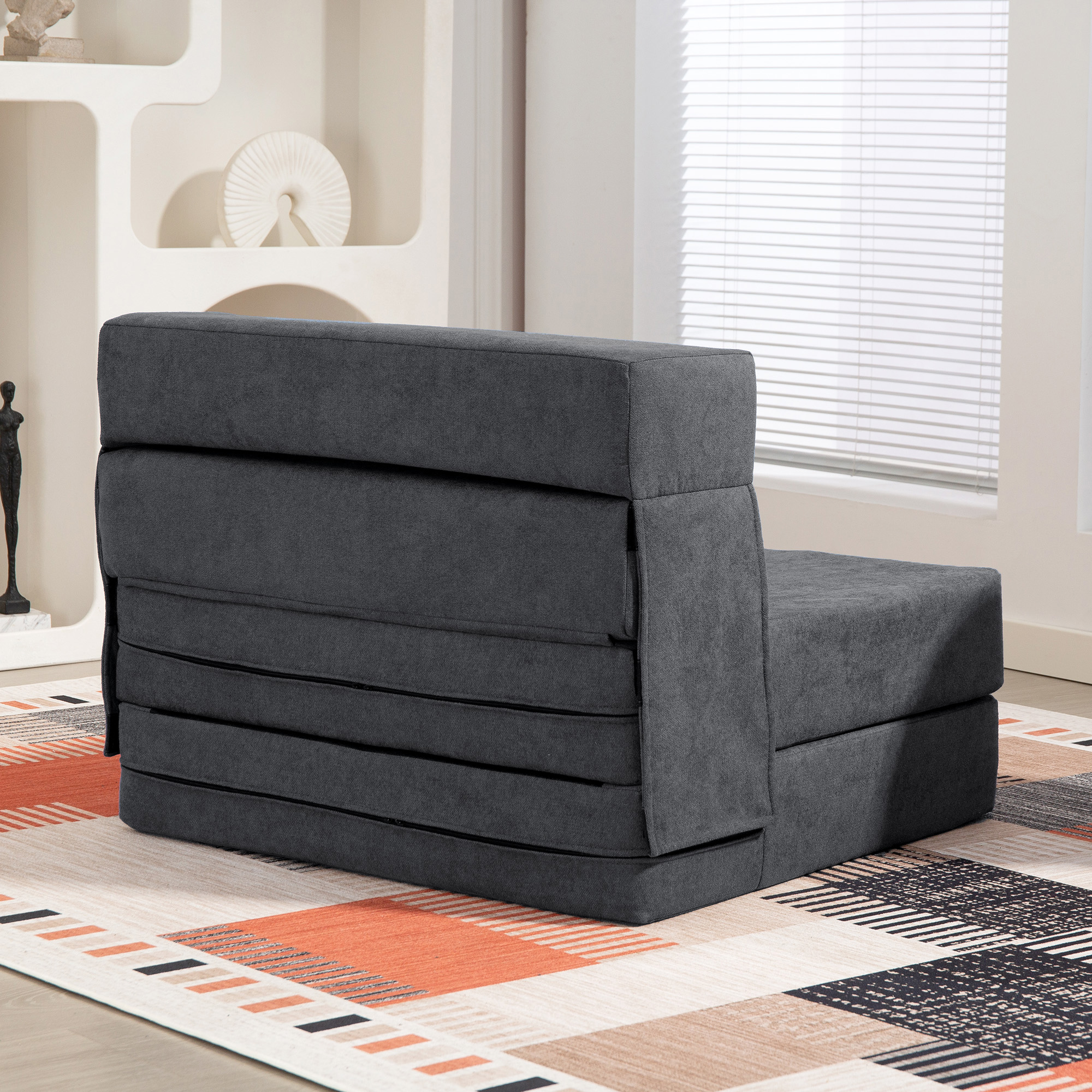 Bodensofa, Polstercouch, in Matratze umwandelbar, Schaumstoff, Kissen, Dunkelgrau