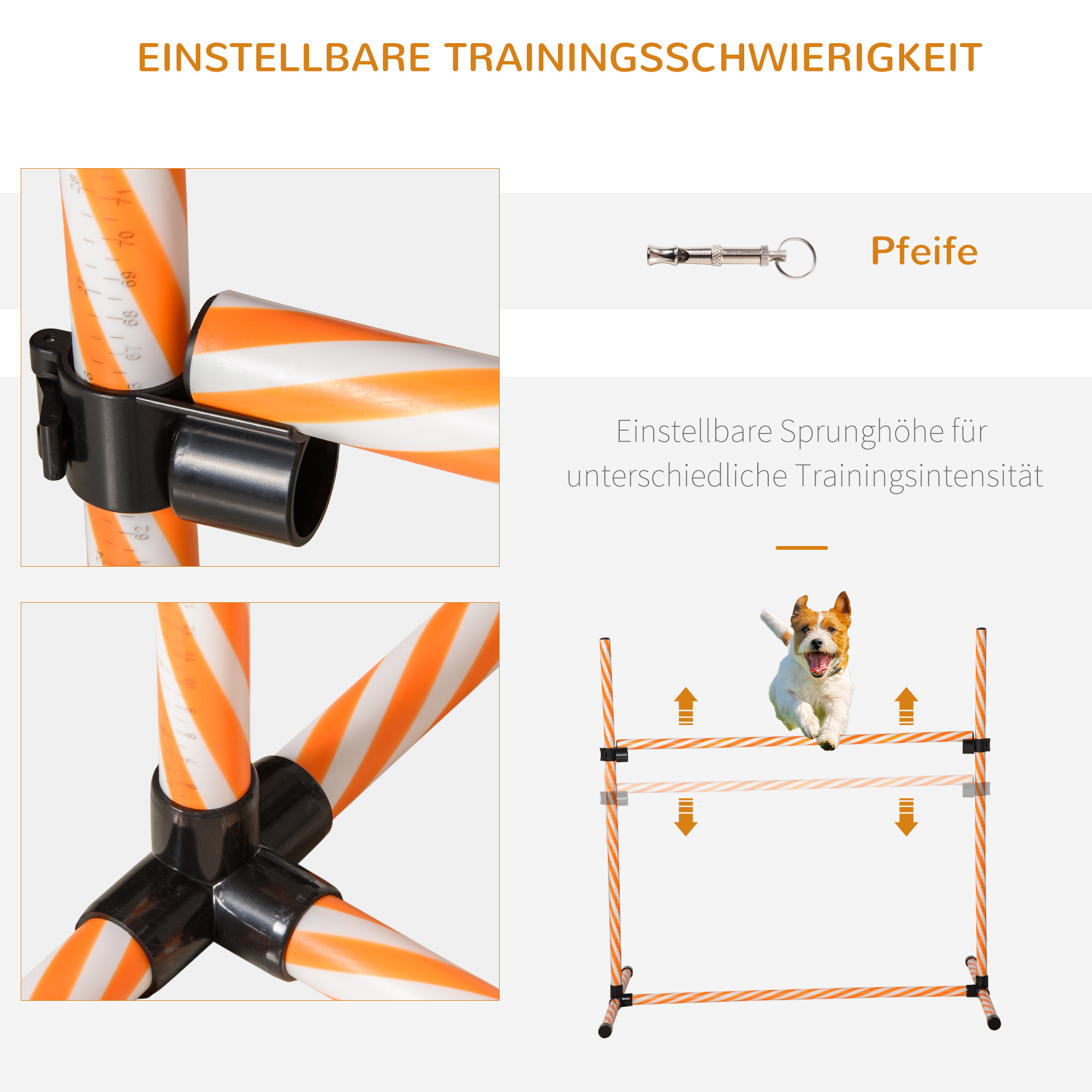 Agility Set Hunde, 6tlg. Agility-Ausrüstungs-Set mit Flechtstangen, Pfeife, Hundetraining Zubehör mit Tragetasche, für Park, Garten, Orange