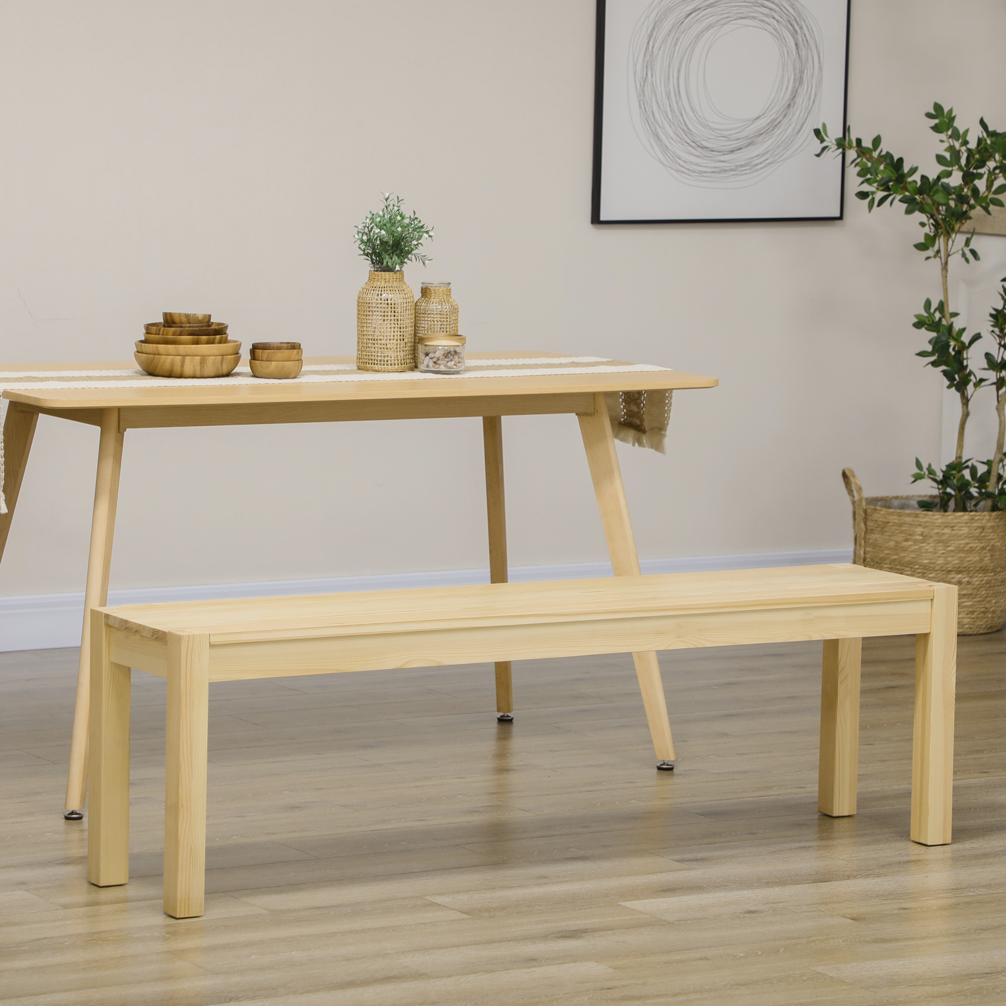 Sitzbank aus Massivholz, 3-Sitzer, Bank, Küchenbank, Kiefernholz, Natur