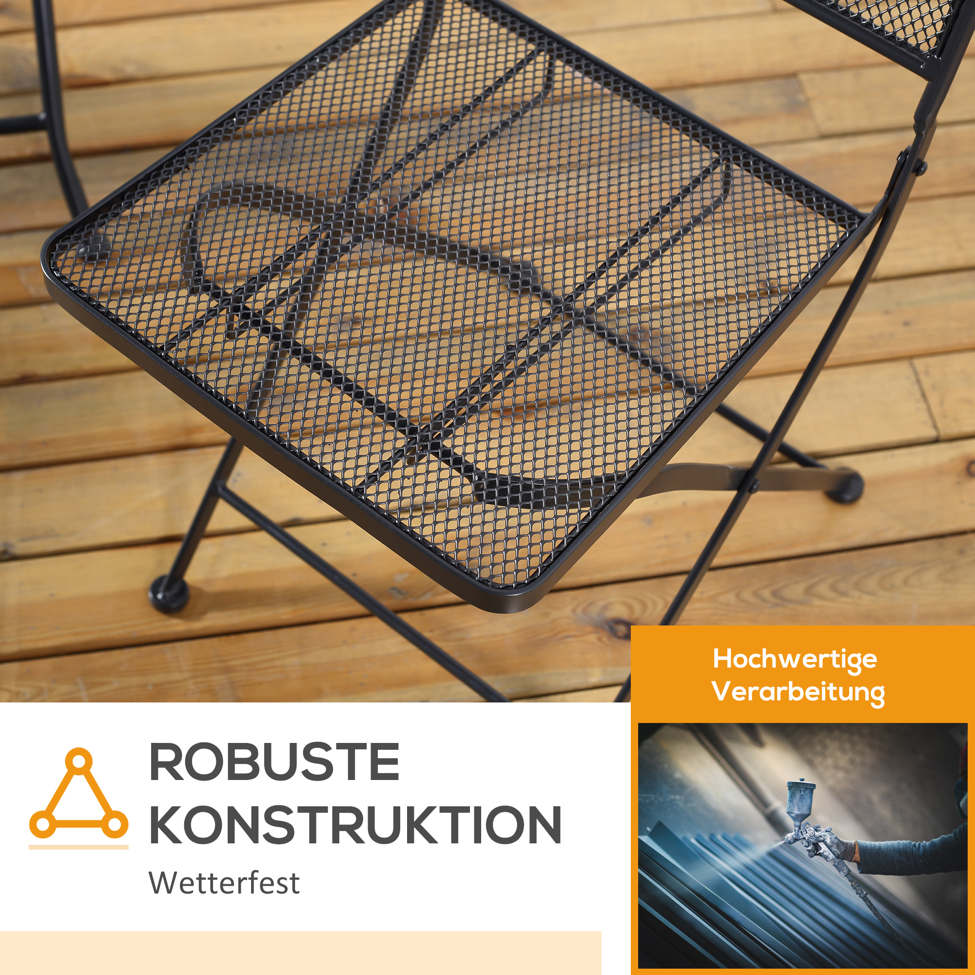 Garten Sitzgruppe für 2 Personen Bistro-Set Garnitur 1 Tisch+2 faltbare Stühle für Terrasse Balkon Metall Grau