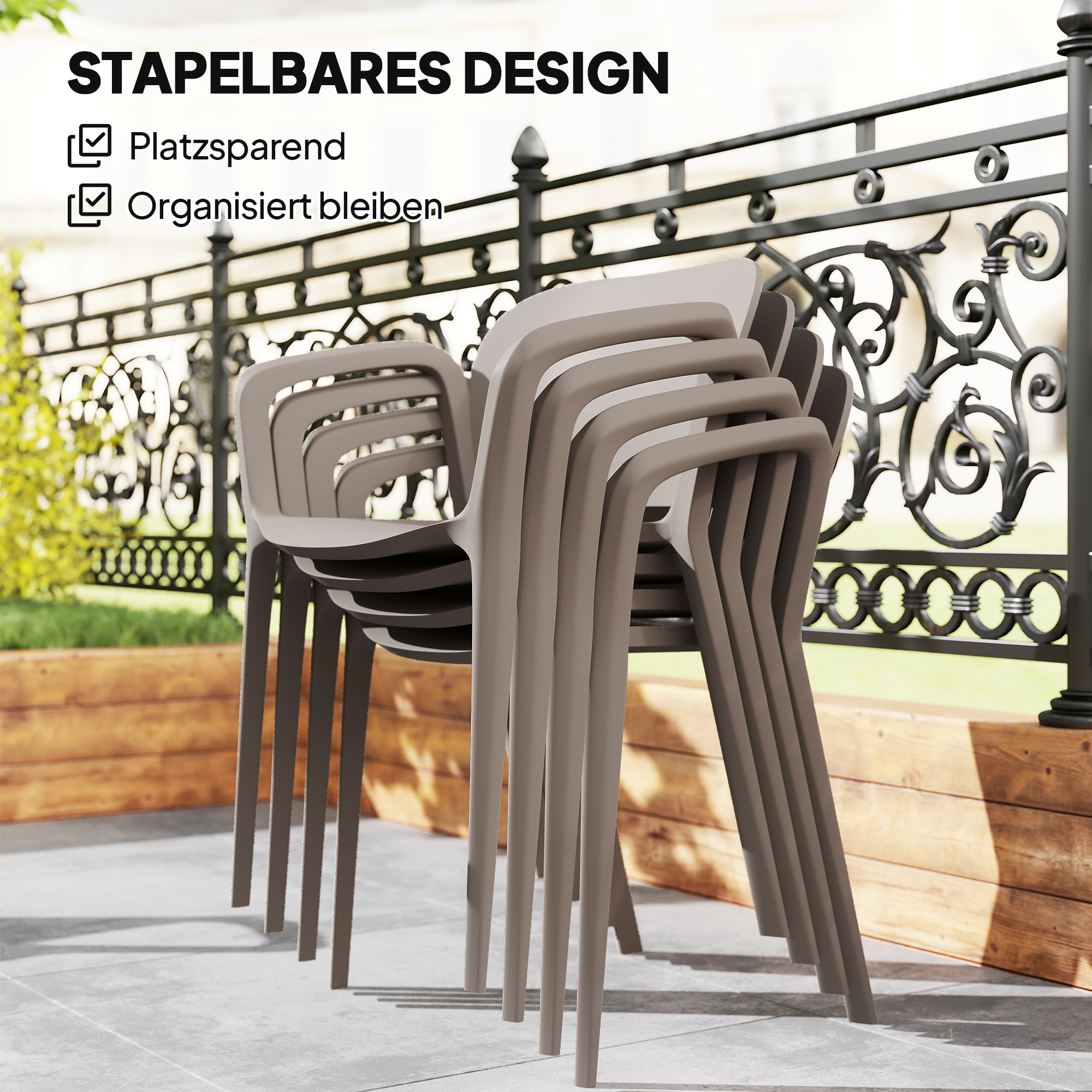 Gartenstuhl 4er Set wetterfest Gartenstühle aus Kunststoff Stapelstuhl mit Armlehne Rückenlehne bis 120 kg belastbar