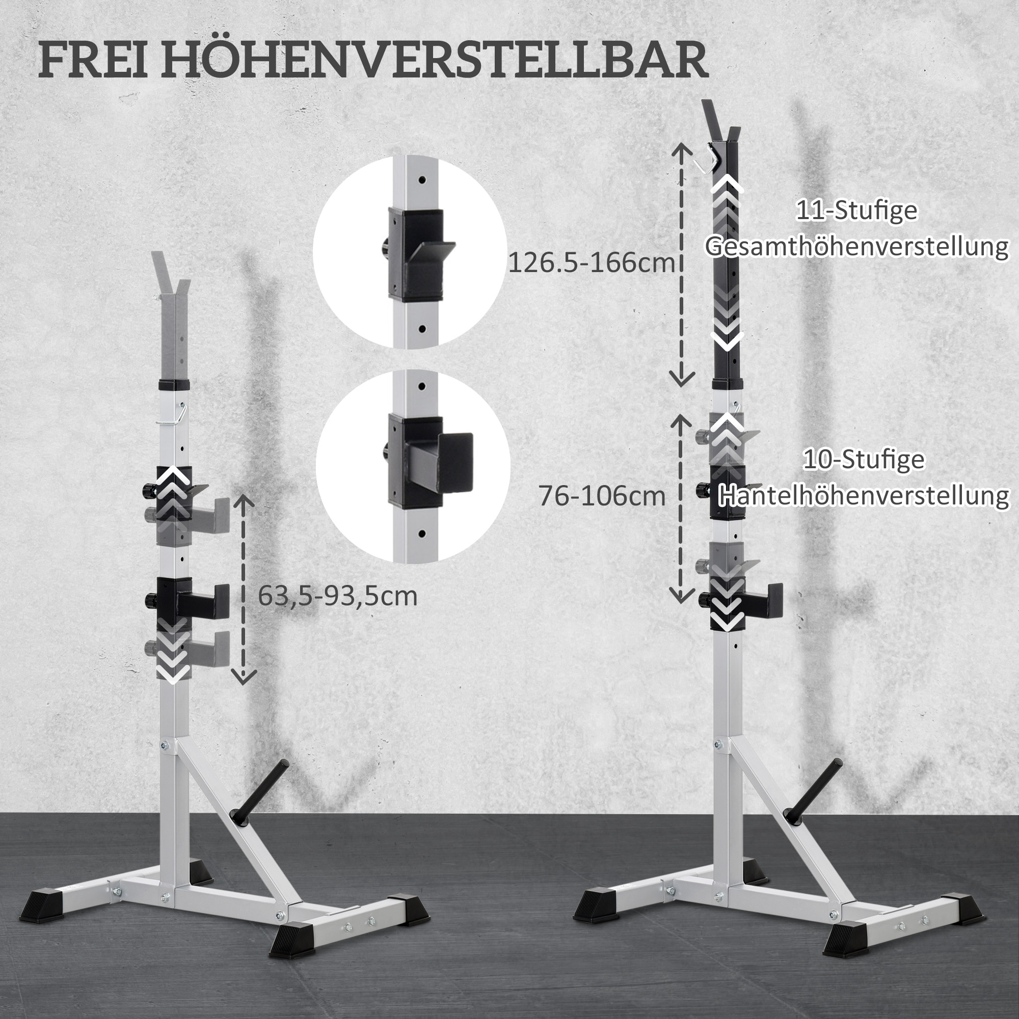 2er Set Hantelständer 3 Ebenen Höhenverstellbar Hantelablage aus Stahl bis 200 kg belastbar Silber+Schwarz